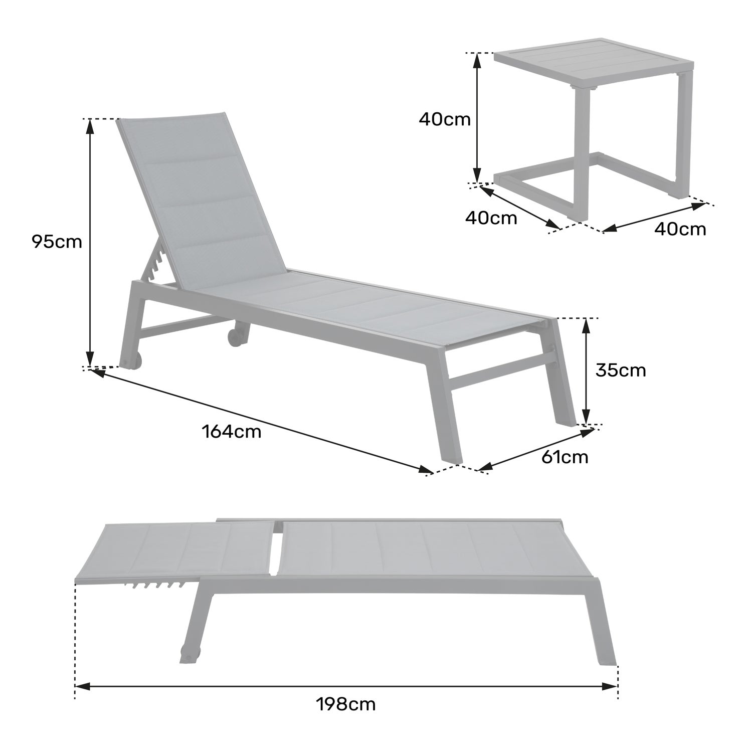 Set bain de soleil et table d'appoint gris textilène et aluminium BARBADOS - 8