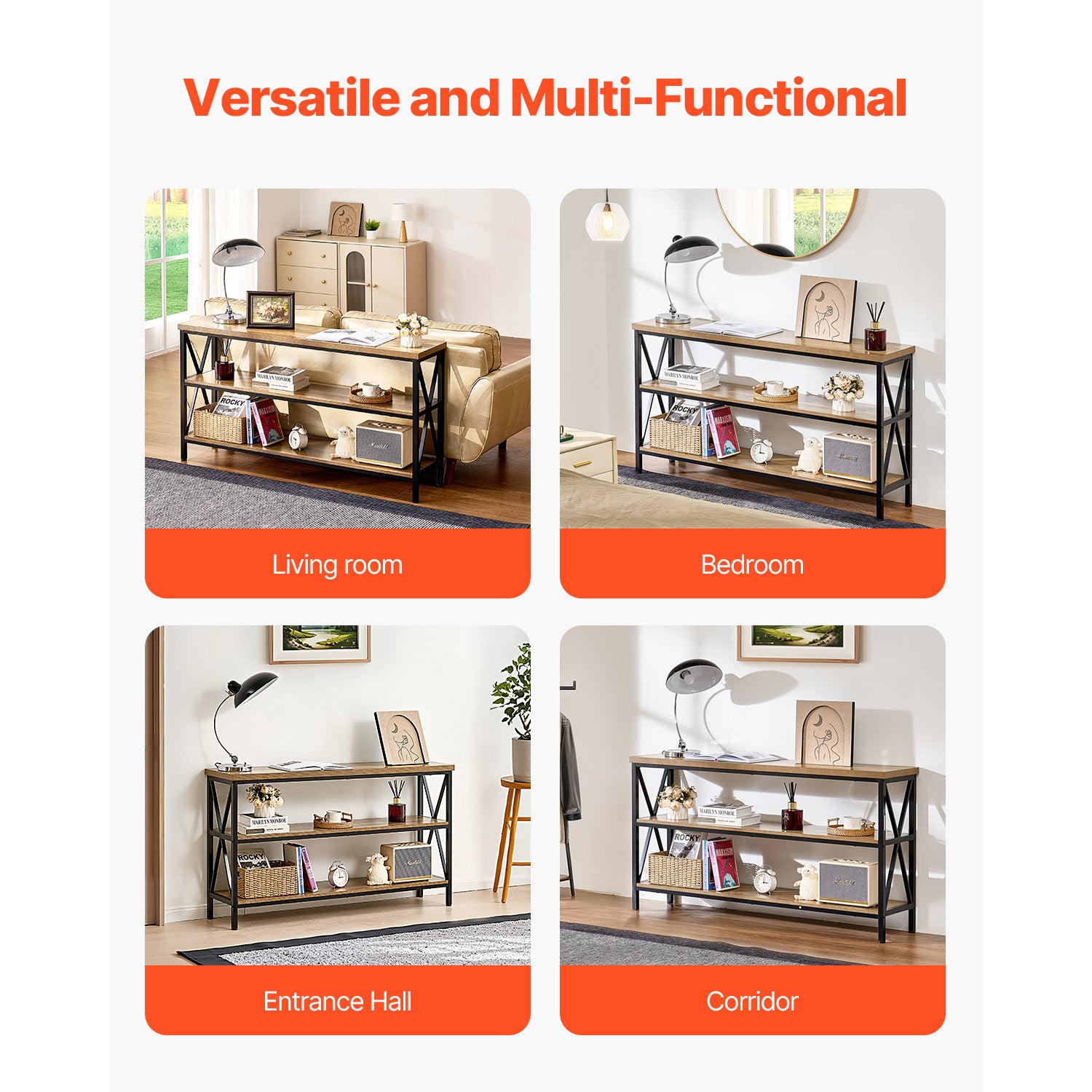 Table console étroite,SucceBuy 55,1 pouces,table entrée 3 niveaux,cadre métal,pour entrée,chambre - 9
