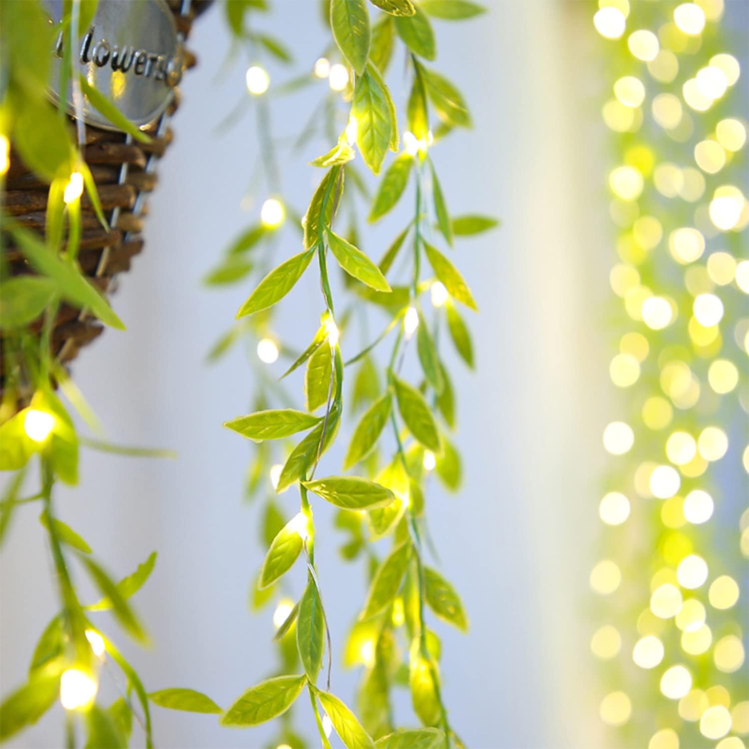 Lampki solarne na zewnątrz, lampki zewnętrzne z liści wierzby, 120 diod LED, 12 m - 2