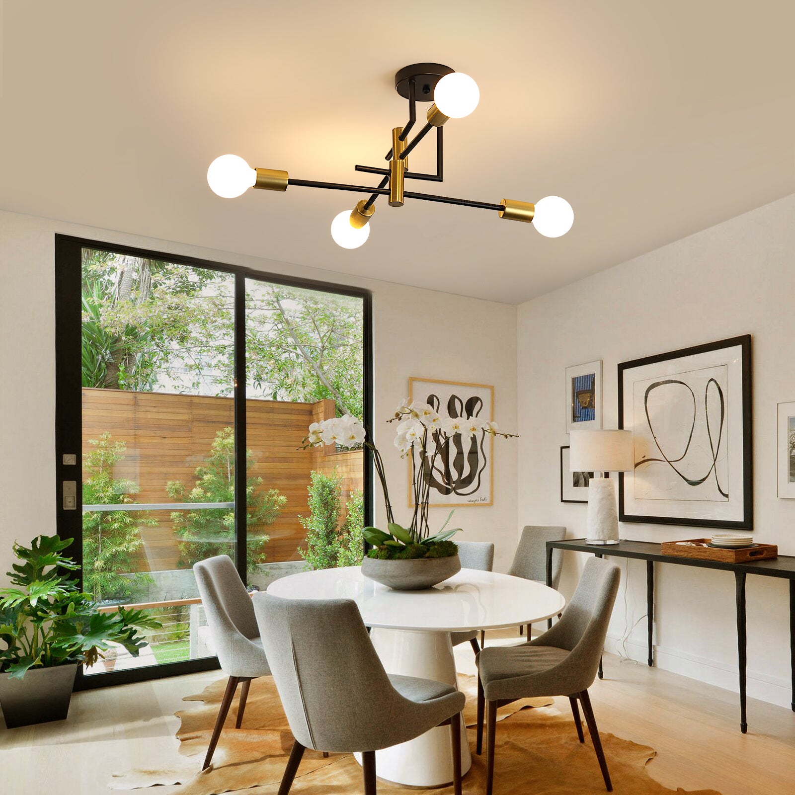 COMELY Plafón Industrial Vintage de 4 Luces E27, Lámpara de Techo de Diseño en Metal Negro para Salón y Comedor - 9