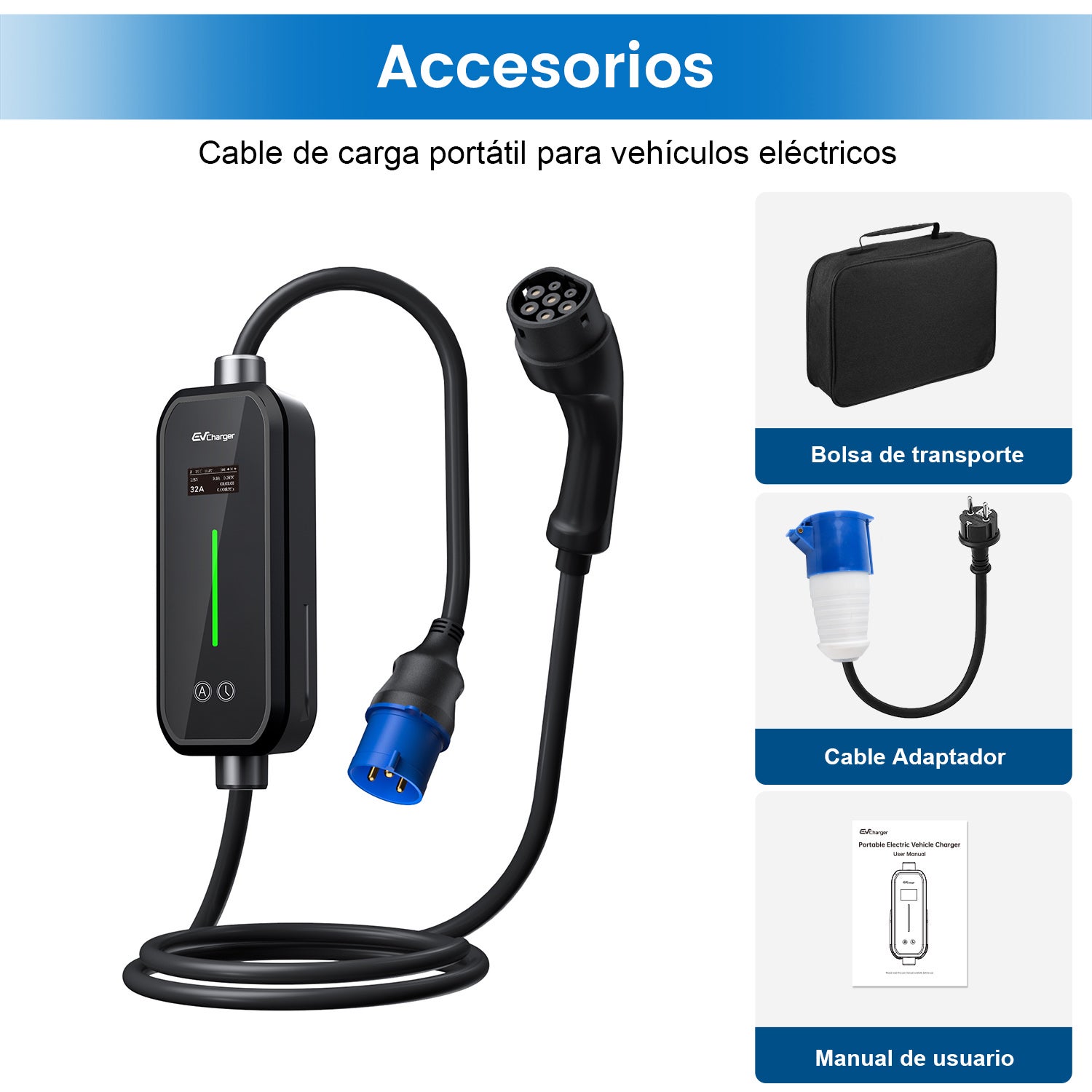Carregador para Veículos Elétricos 7 kW 32A Monofásico Tipo 2 - Cabo de 6 m com tomada CEE 7/7, Adaptador, Certificação IEC62196 & IP65 HEXINE - 9
