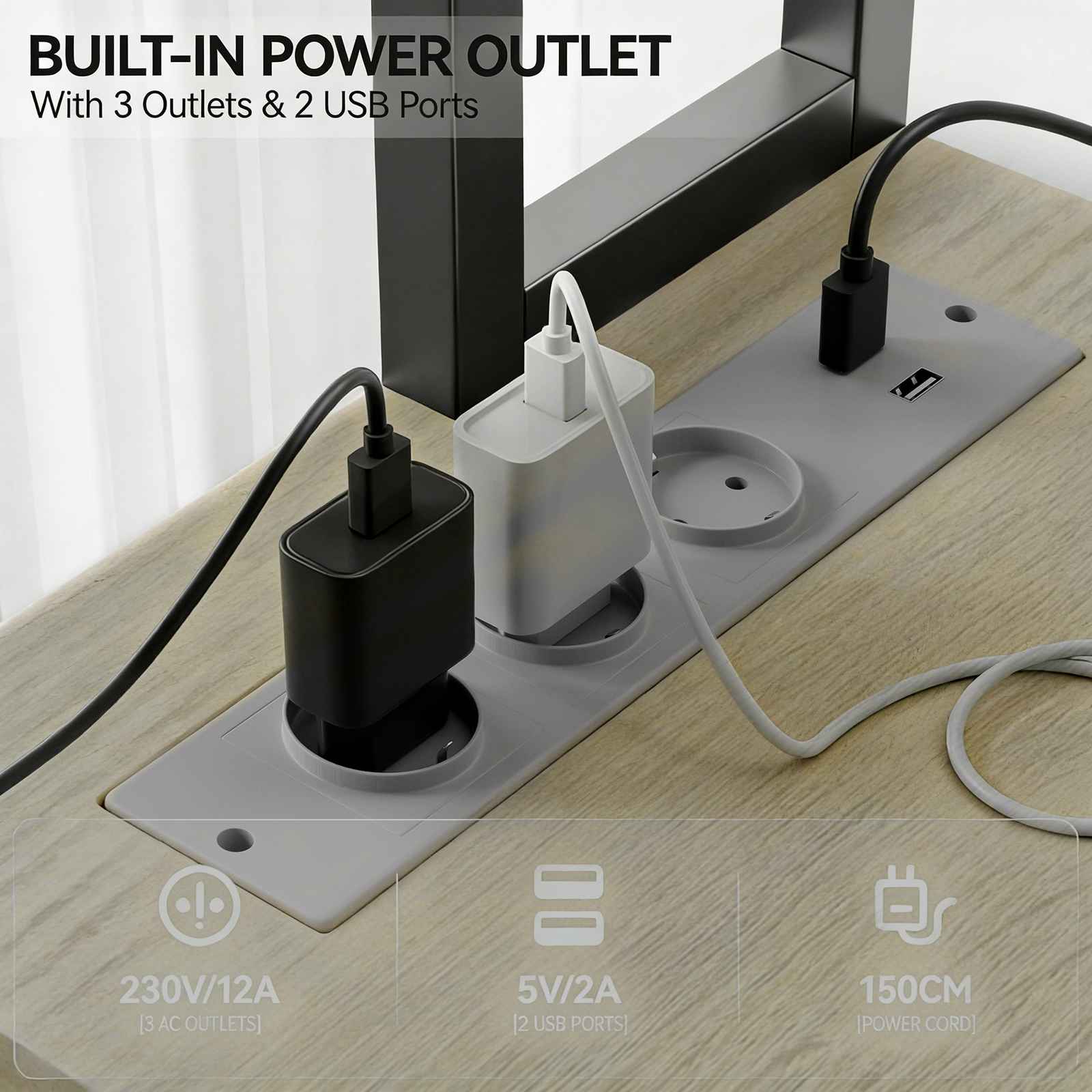 Bureau Gaming L-Forme 148cm avec LED, 3 Prises AC + 2 Ports USB, Étagères à Double Niveau, Réversible - 4