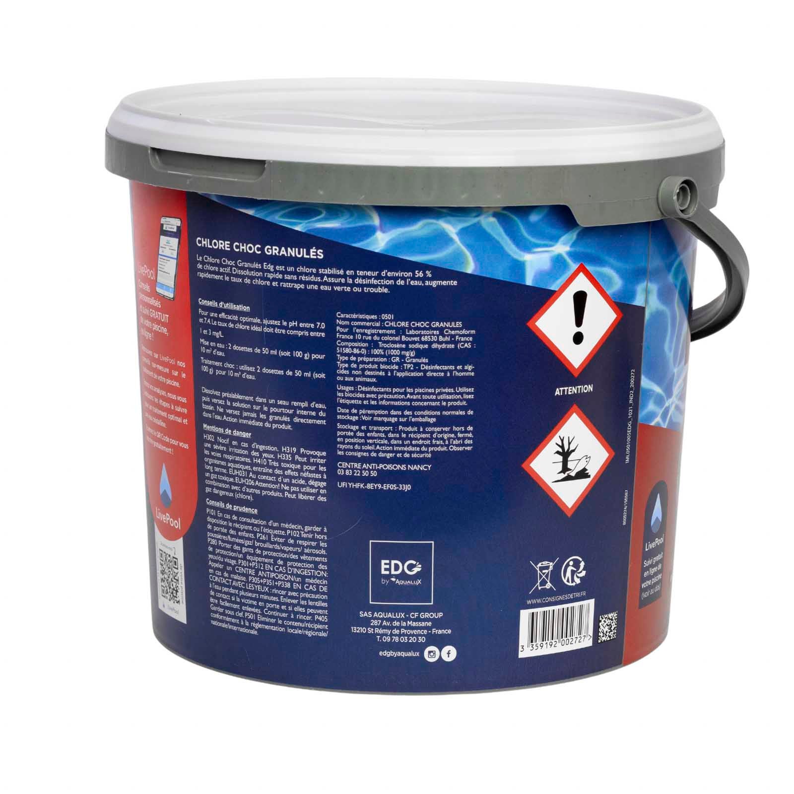 Chlore Choc Piscine - Granulés - Seau 5 kg - Chlore Rapide Effet Immediat - Edg - 4