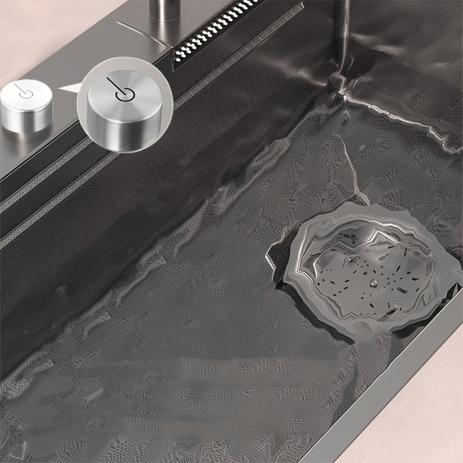 Lavello da cucina multifunzione in acciaio inox con cascata, vasca singola grande, rubinetto, lavabicchieri, stile classico, 60 x 45 cm - 3