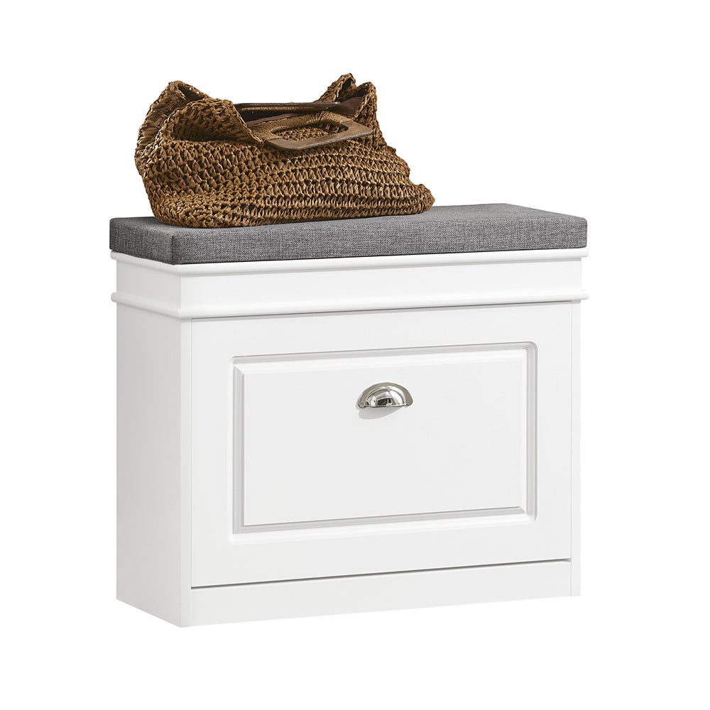 SoBuy Banc à Chaussures Avec Coffre Et Coussin – Blanc – L60xP29xH49 Cm – Meuble D'Entrée FSR184-K-W