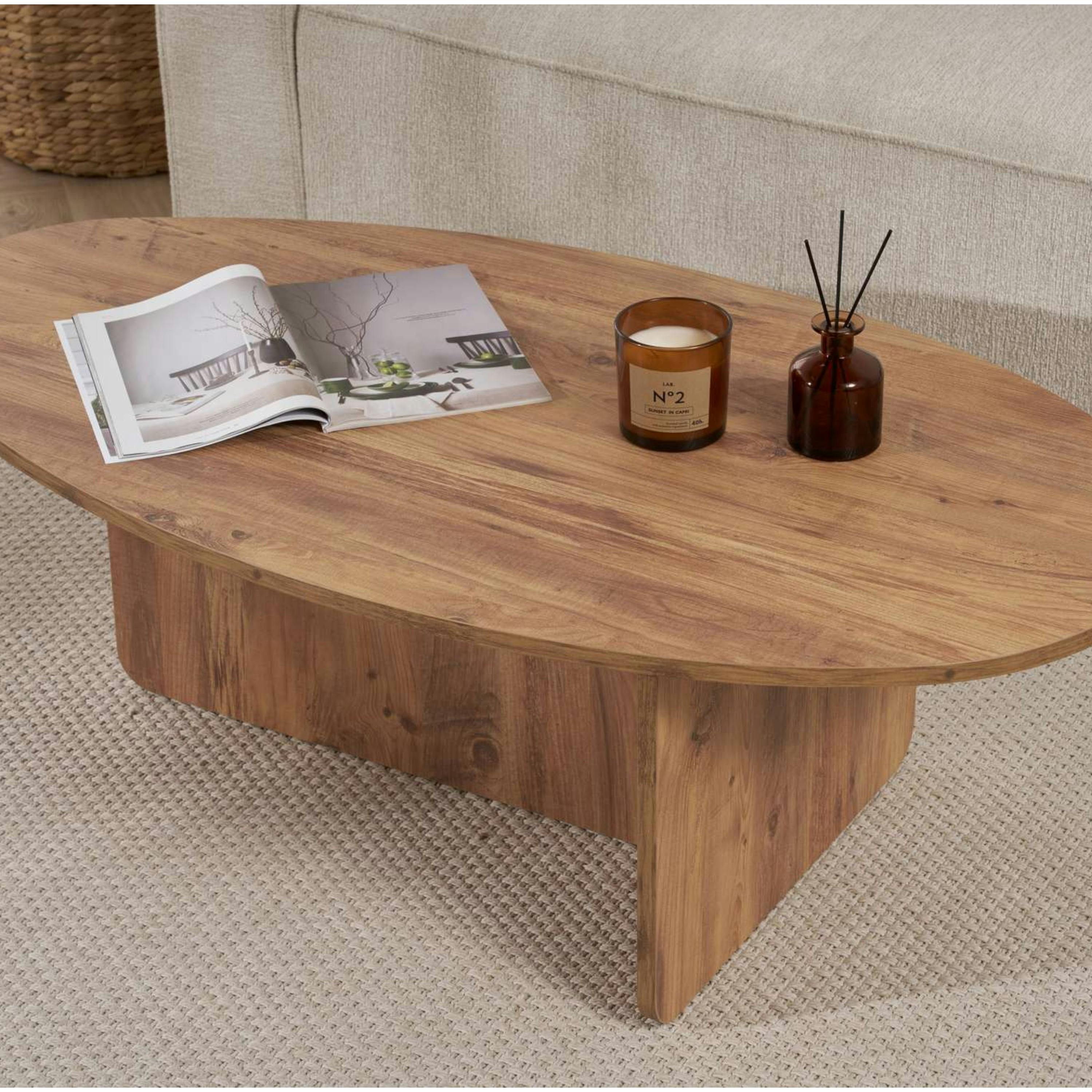 Table basse moderne ovale effet pin – pied en T MARFA - 3