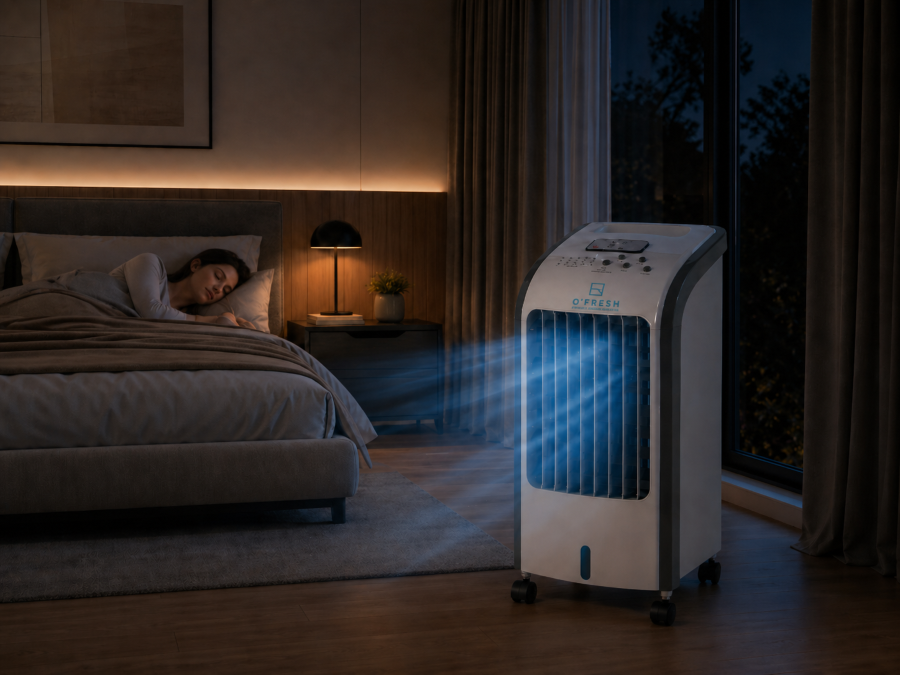 O'FRESH - Rafraichisseur d'air intérieur - 3 vitesses - Télécommande - Rafraichit 20 m² - Autonomie 8H - Silencieux - 4