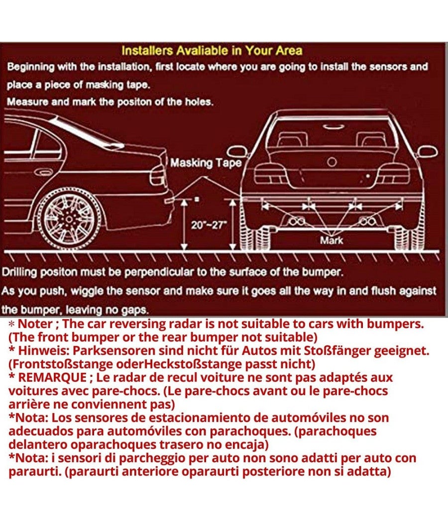 Kit Sensori Parcheggio Auto 12V – 4 Sensori Da 22 Mm Con Display LED E Cicalino, Retromarcia Radar Parktronic