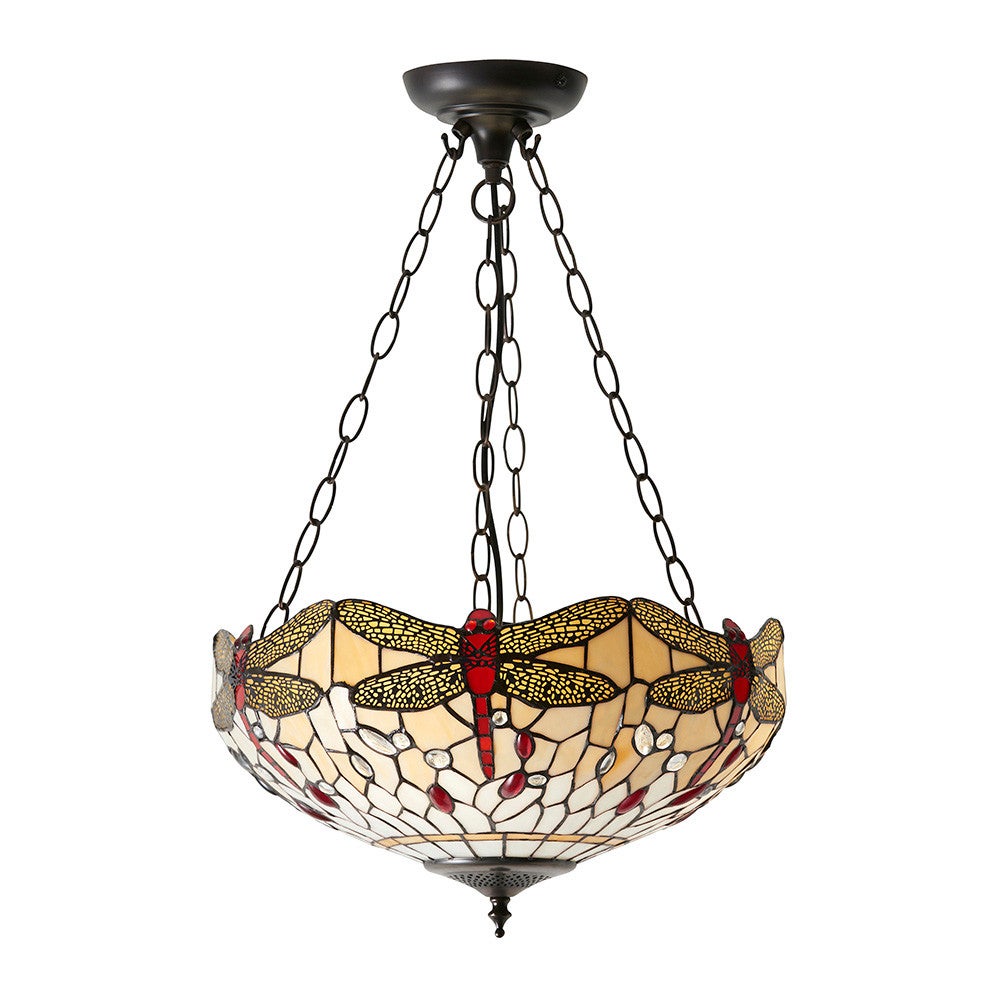 Lampa sufitowa ważki DRAGONFLY BEIGE beżowa 3xE27x40W szkło wym:100x41x41cm IP20 Tiffany