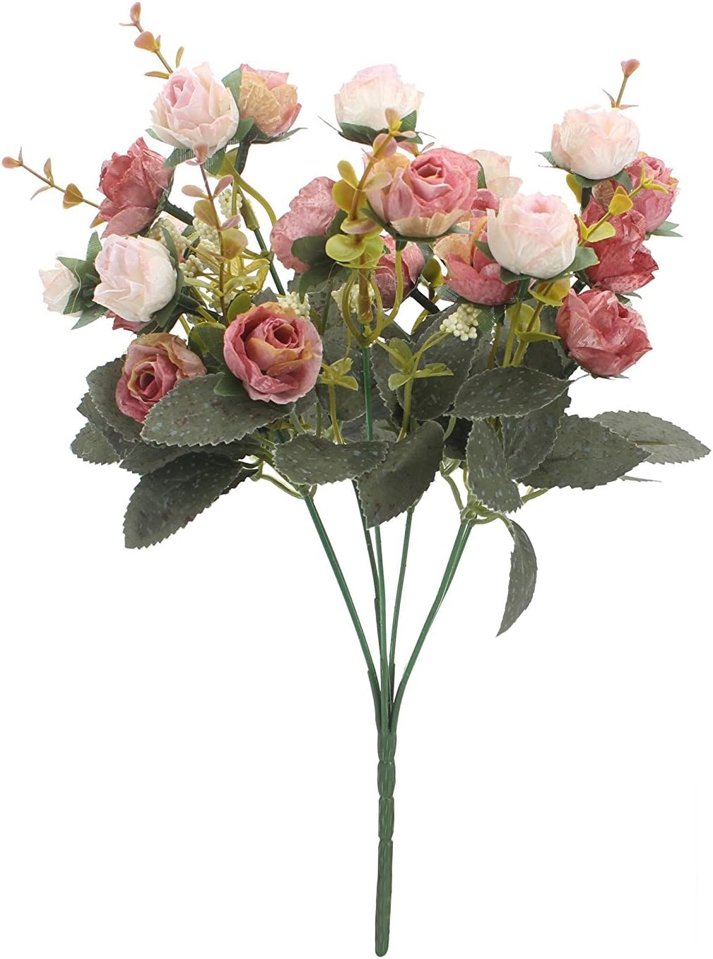 Bouquet artificiel avec roses artificielles, 7 tiges, 21 fleurs, fleurs en soie, idéal comme décoration 2 pièces de café rose - 3