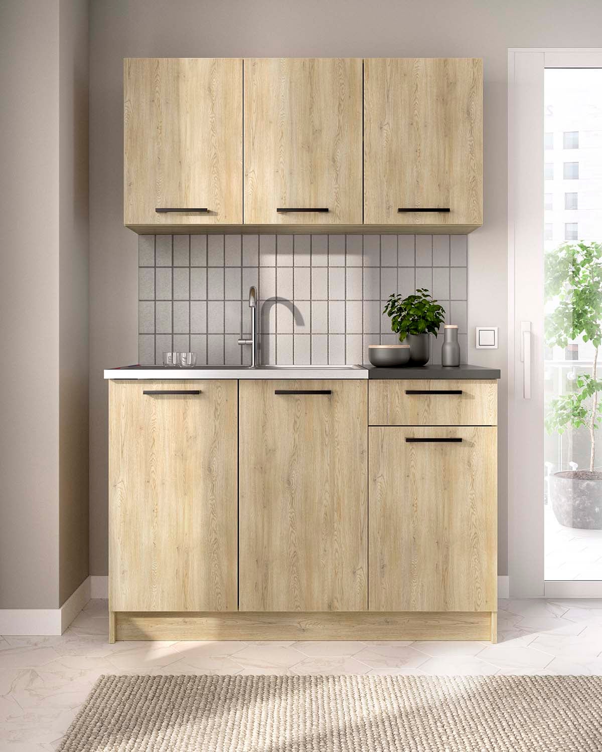 Cocina modular janelle y natural y negro y madera para hogar moderno mueble de almacenaje - homekit