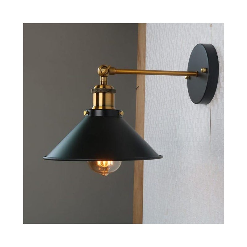 Kinkiet w stylu vintage industrialnym E27 Ø22 cm – 2 w 1, regulowany, ścienny lub sufitowy, do salonu, sypialni lub loftu – czarny (żarówka nie jest d