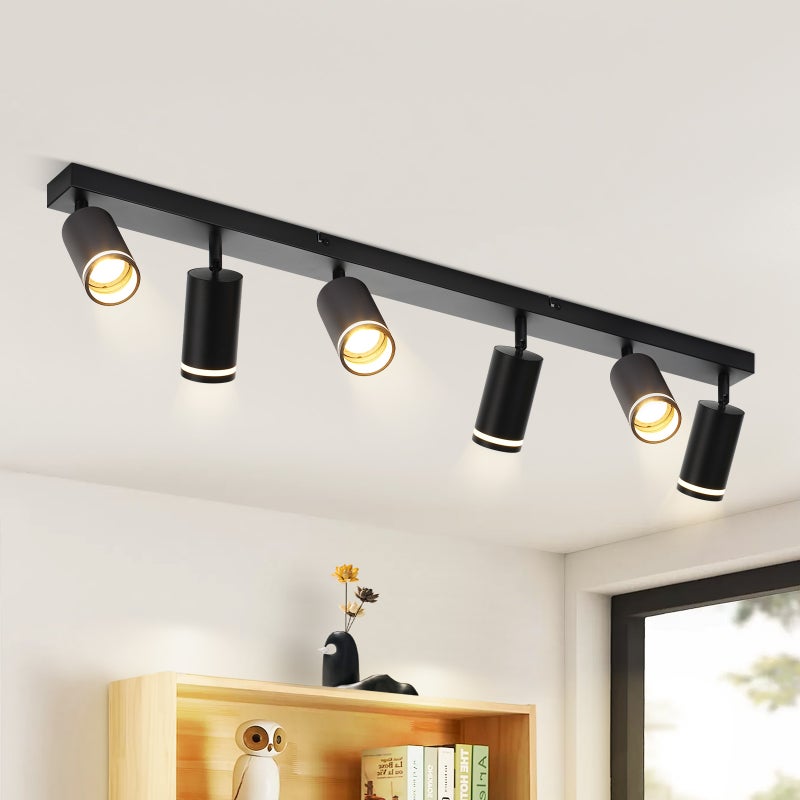 ZMH Nowoczesna lampa sufitowa z 6 punktami Czarna GU10 reflektor 355° regulowany metalowy wewnętrzny reflektor do kuchni salonu sypialni bez żarówki