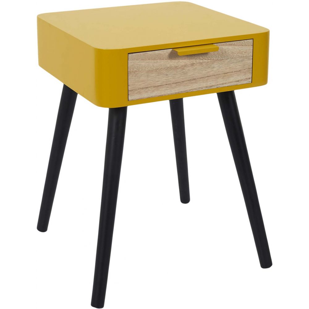 Table De Chevet - Home Deco Factory - 1 Tiroir - Bois - Jaune Moutarde - 5