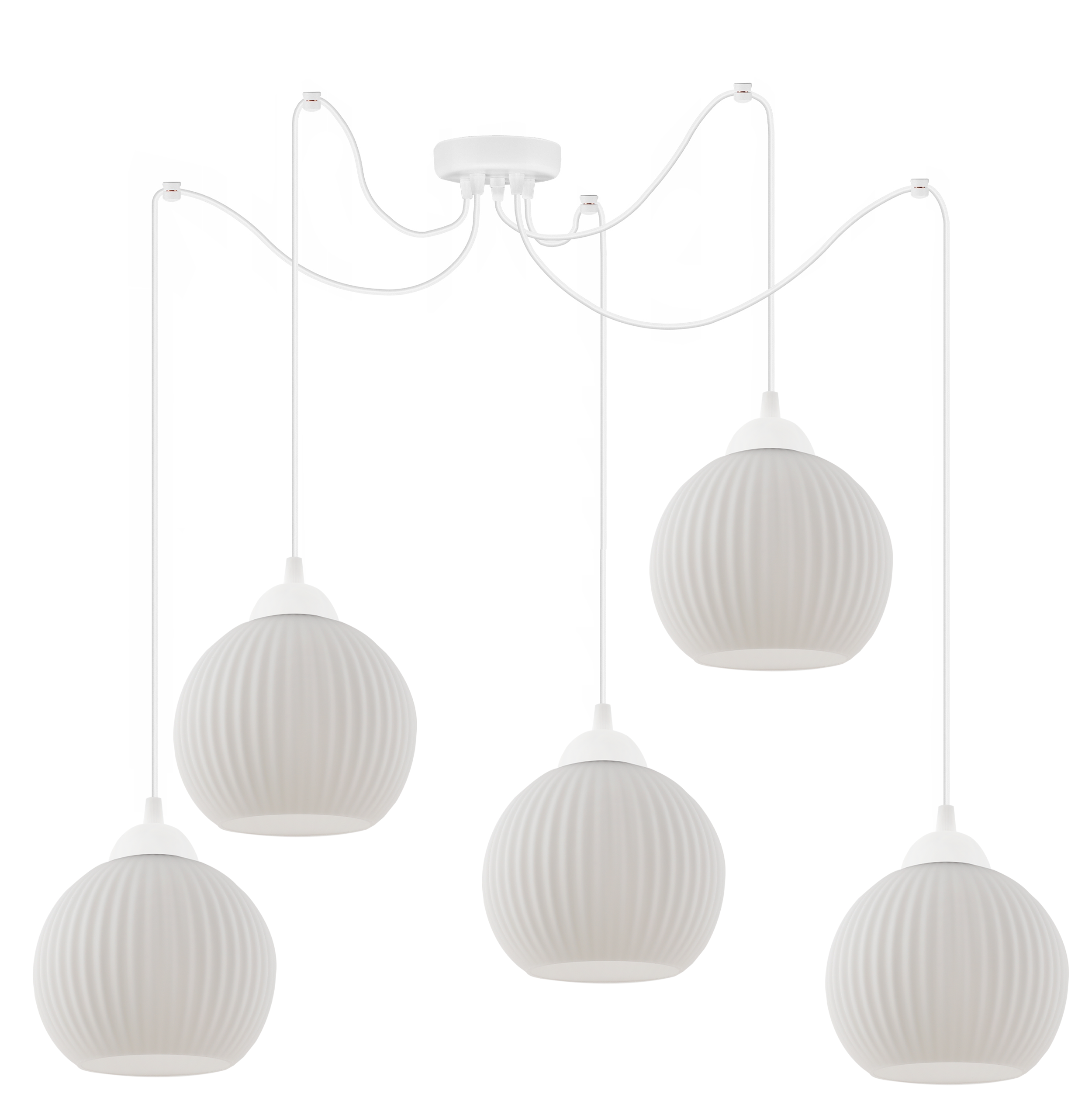 Lampa sufitowa wisząca Riffle Pająk loft 5xE27 klosz kula biała Light Home LH