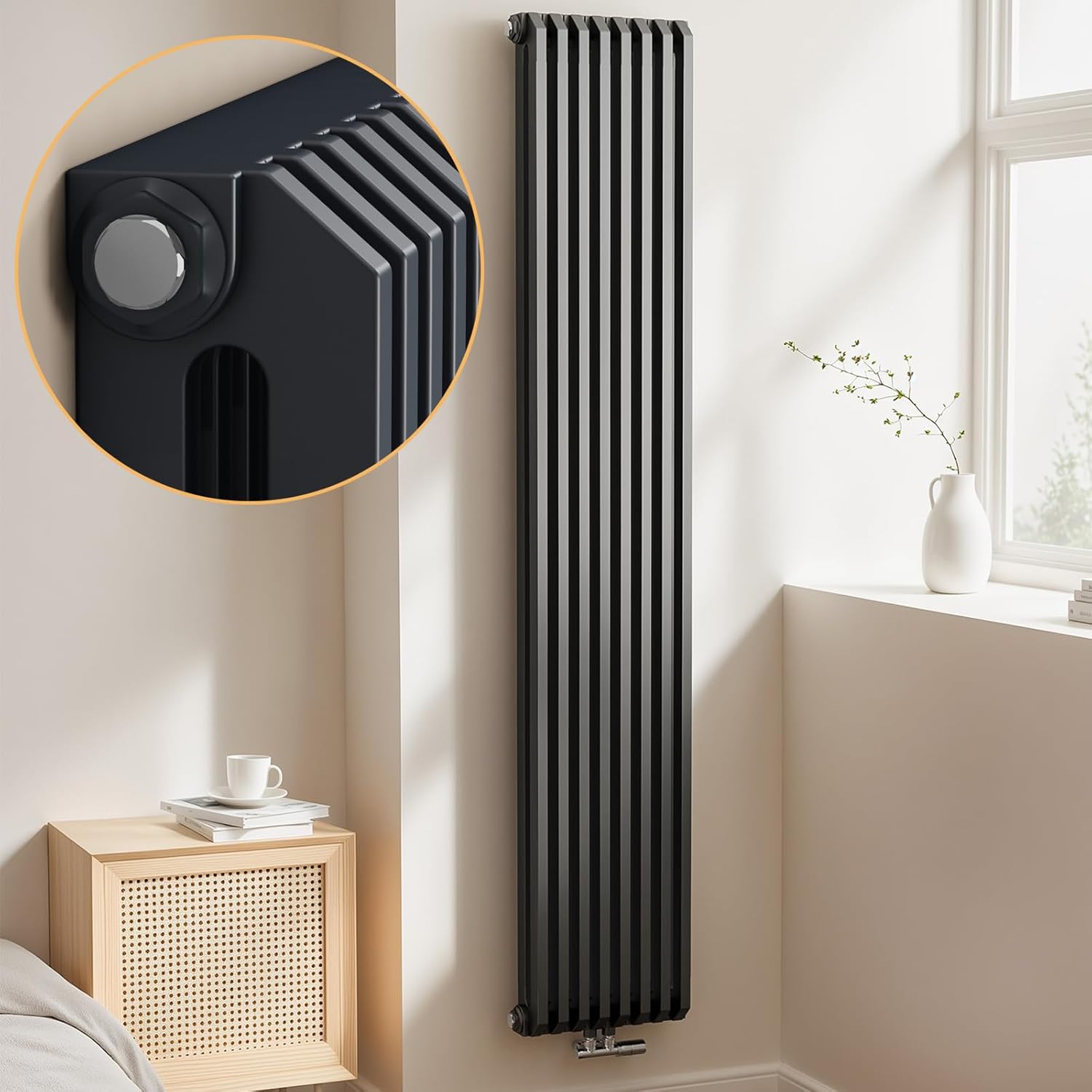 EMKE Grzejnik Stalowy Podwójny Pionowy 1611W, 180x34,8 cm, 4 bar, do 22 m² – Antracytowy