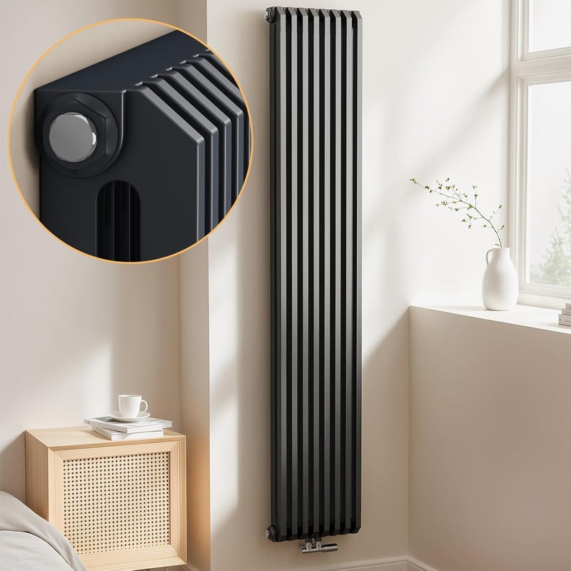 EMKE Grzejnik Stalowy Podwójny Pionowy 1611W, 180x34,8 cm, 4 bar, do 22 m² – Antracytowy