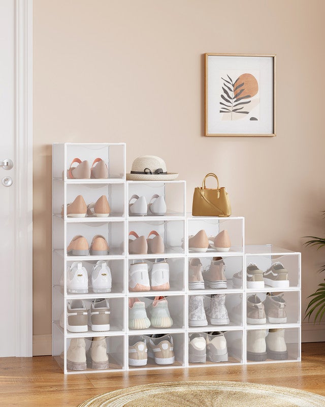 Boîtes à Chaussures, Lot de 18, Transparentes, en Plastique, avec Porte, Empilables, 33,2 x 23 x 14,5 cm, Transparent et Blanc - 7