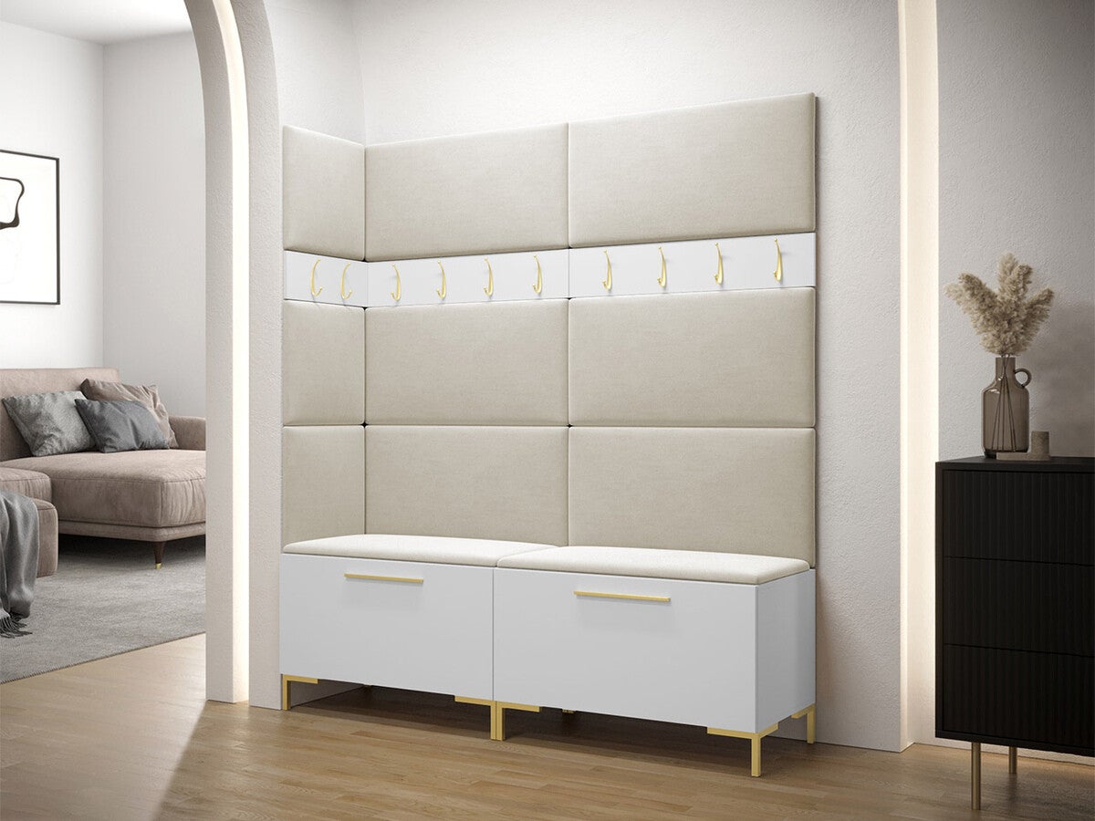 Conjunto para corredor Tivsoa 104, 196x168x46cm, Branco, Placa de aglomerado laminado, Tecido, Colocado, Montado na parede - 2