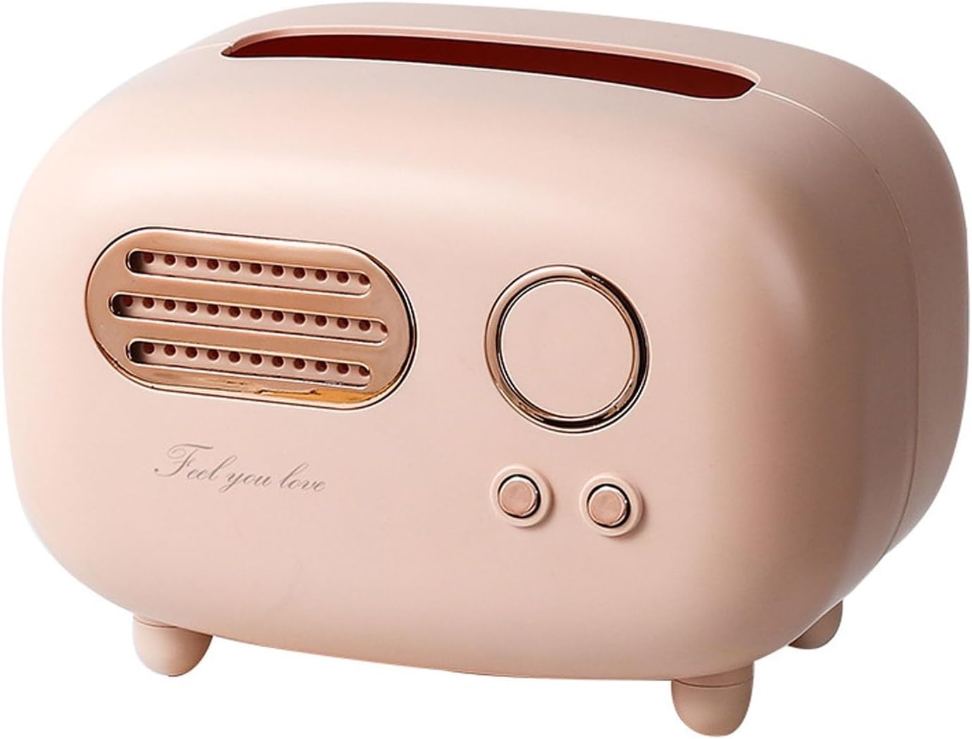 Pudełko na chusteczki w kształcie prostokąta w stylu retro, z motywem radia, praktyczne i stylowe, do biura, kuchni, salonu, różowe