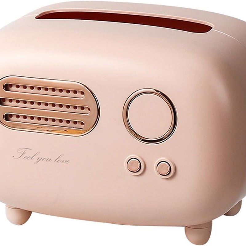 Pudełko na chusteczki w kształcie prostokąta w stylu retro, z motywem radia, praktyczne i stylowe, do biura, kuchni, salonu, różowe