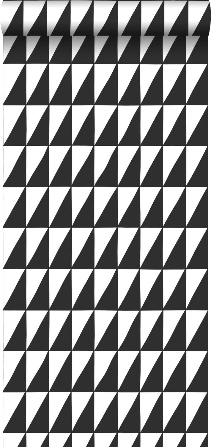 Tapeta trójkąty graficzne czarno-białym - 53 cm x 10.05 m - ESTAHOME