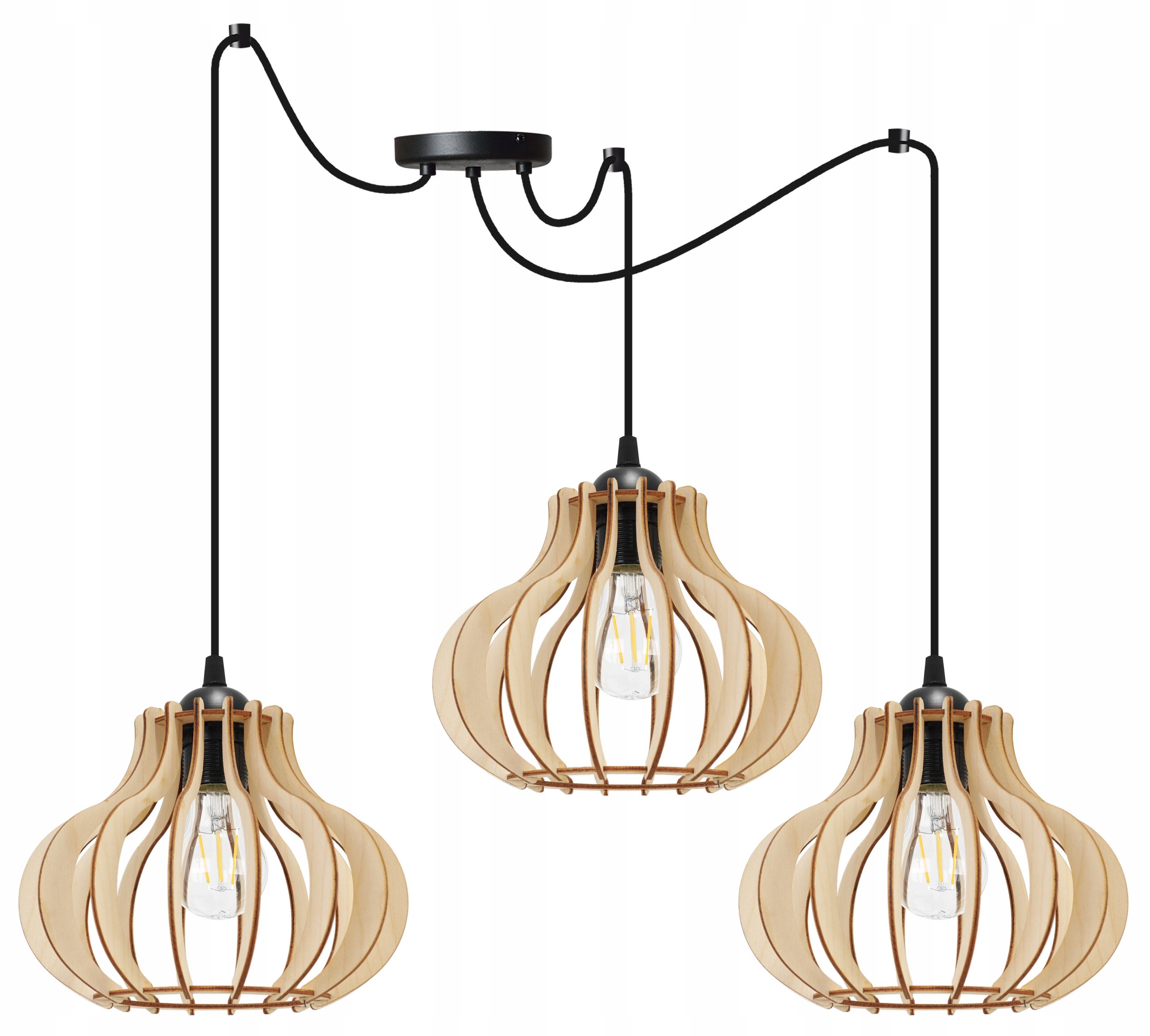 Lampa sufitowa wisząca Spider Timber 3xE27 abażur owalny drewniany beżowy Light Home LH