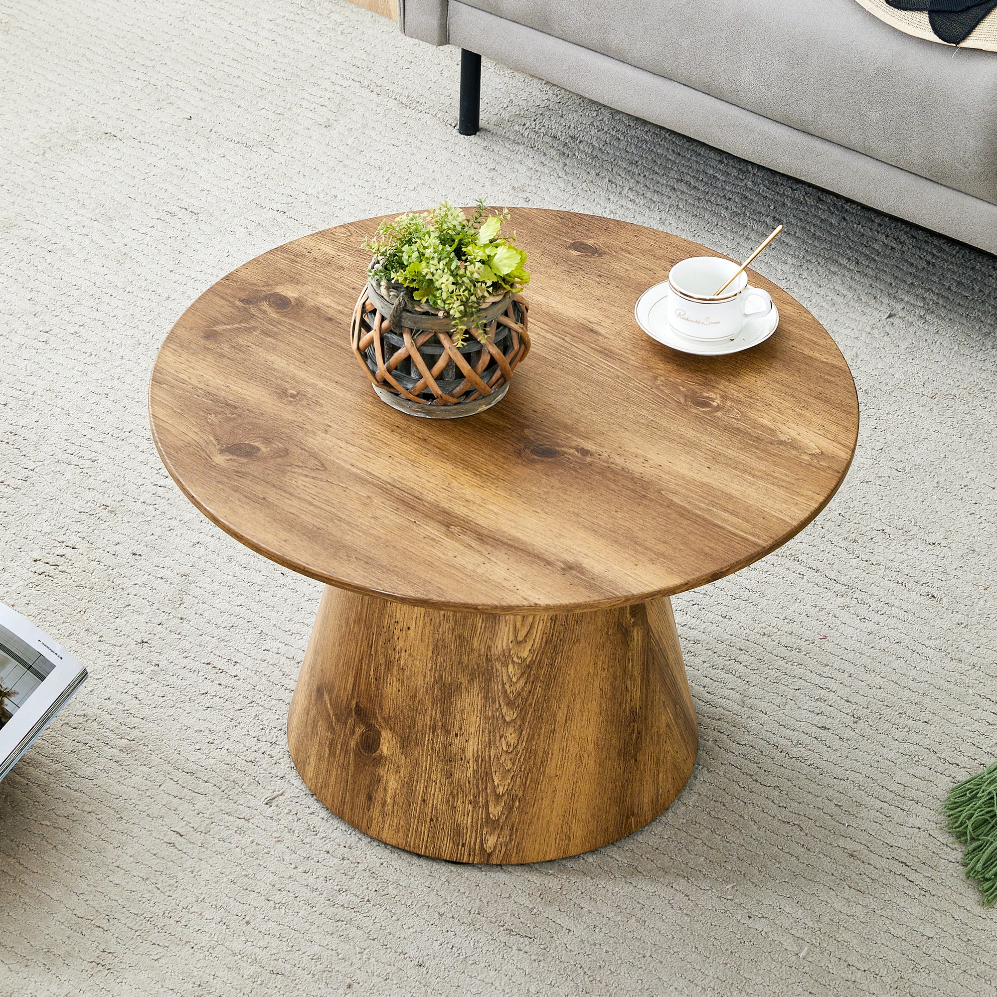 Table basse ronde bois naturel (MDF) – 60 cm x 35 cm, Avec film décoratif bois haut de gamme – table d'appoint bout de canapé,Grain Naturel Noyer - 3