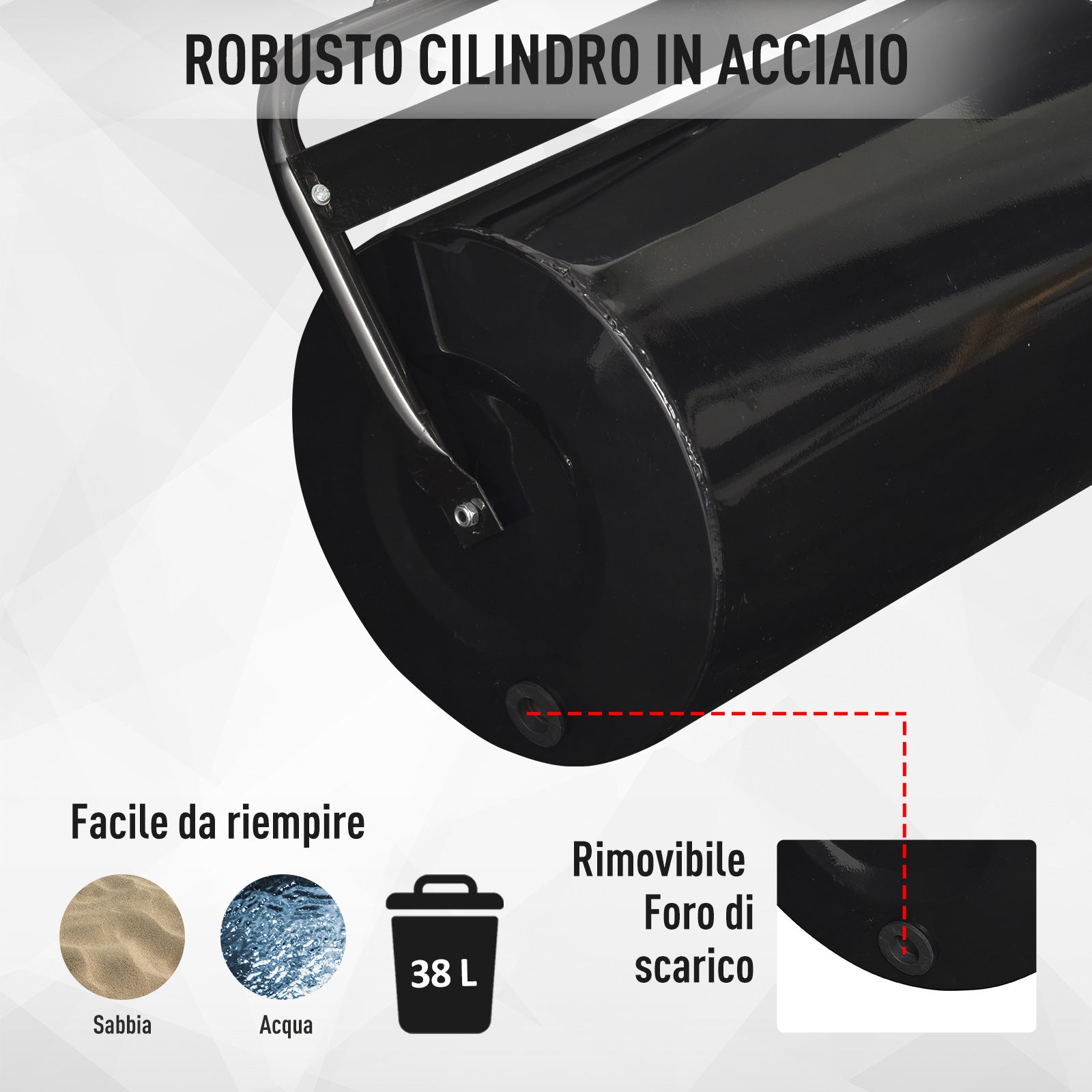 Outsunny Rullo da Giardino Ø32x50 cm in Metallo Impermeabile Nero, Serbatoio 38 Litri max (Acqua o Sabbia) - 6