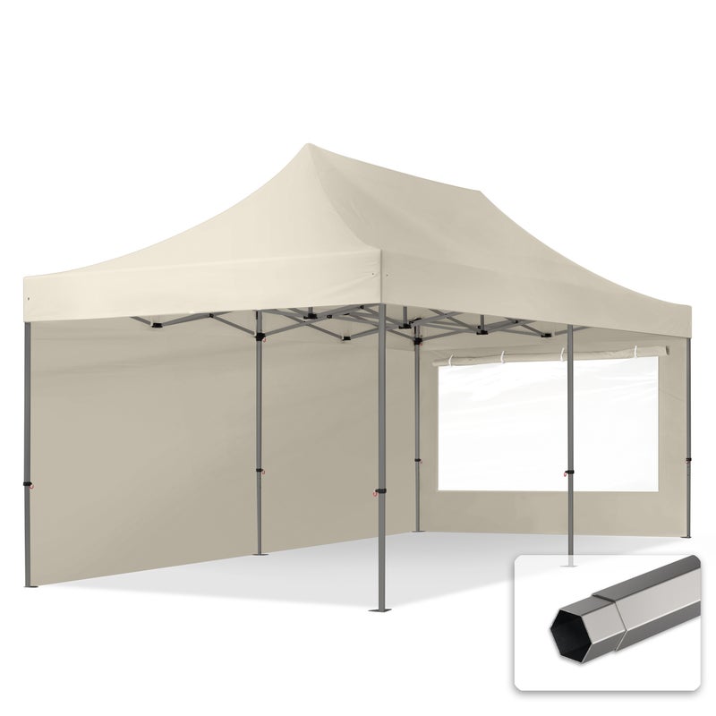 3x6 m Namiot Ekspresowy, PREMIUM Stal 40mm, ze ścianami bocznymi, okna panoramiczne, kremowy