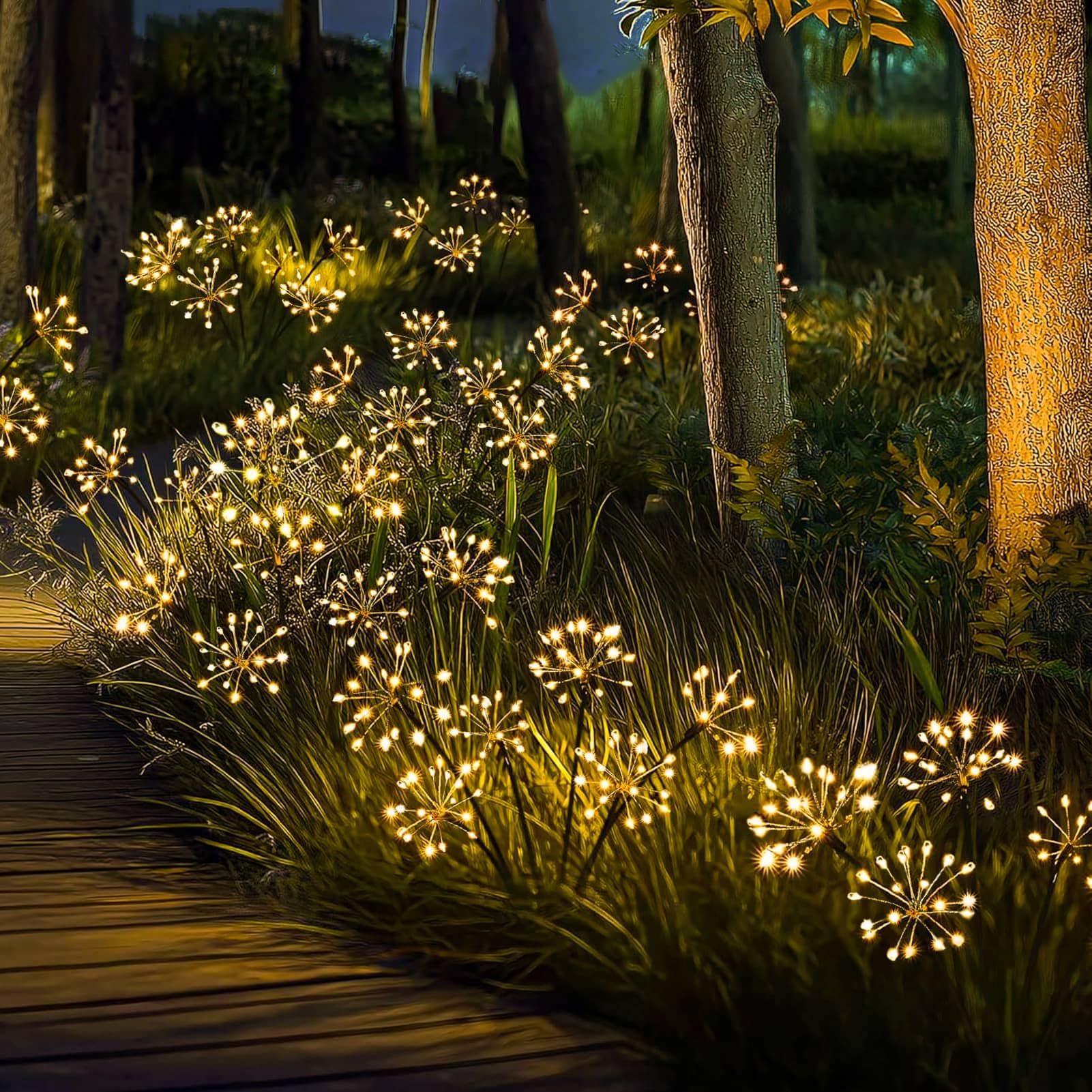 Lampe Solaire Exterieur Jardin 2 Pièces LED Feu d'artifice Solaire, 8 Modes Éclairage Extérieur Luciole Solaire, Étanche Lumière Solaires pour Jardin - 6