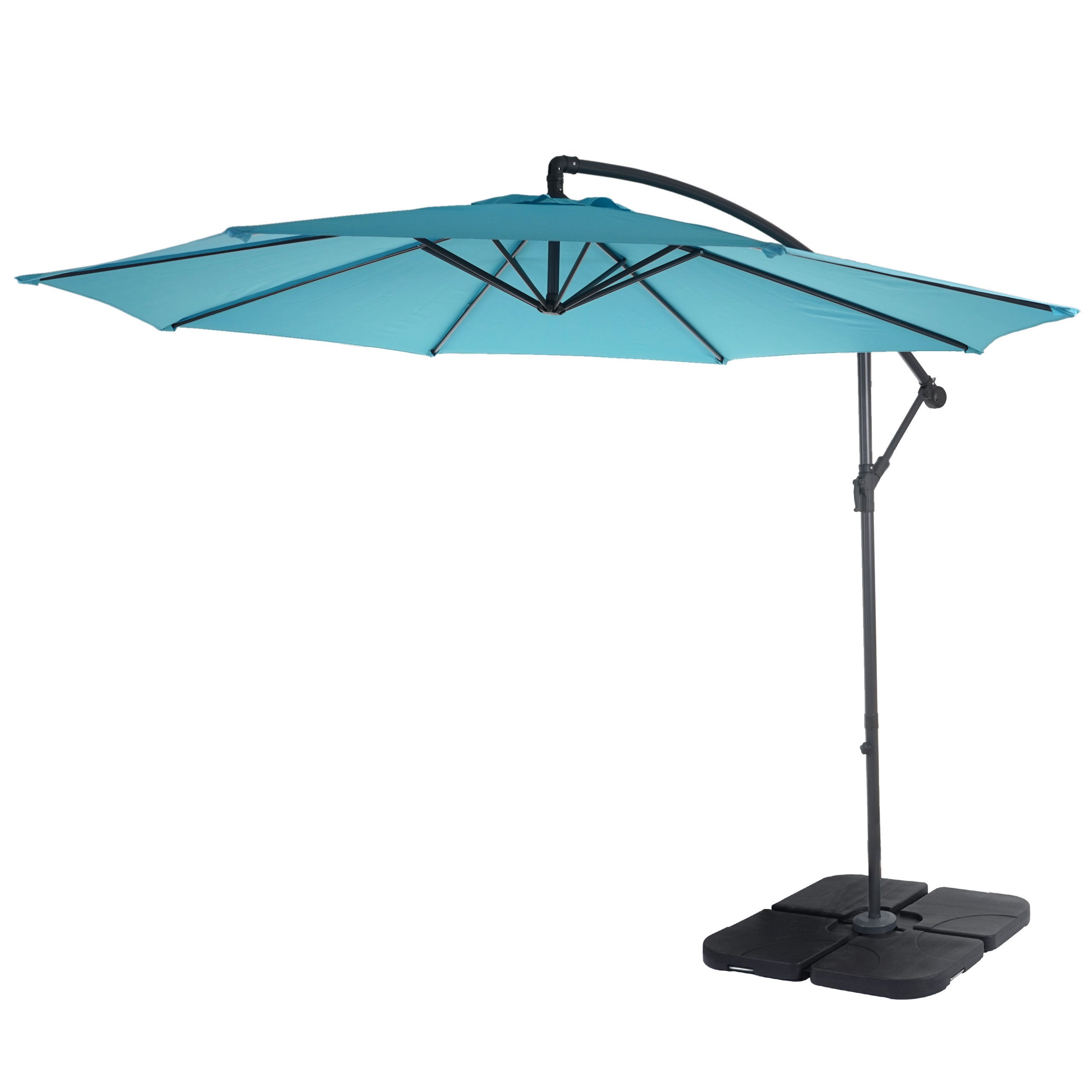 Parasol ogrodowy Acerra, parasol przeciwsłoneczny, Ø 3 m, regulowany, poliester/stal 11 kg ~ turkusowo-niebieski z podstawą