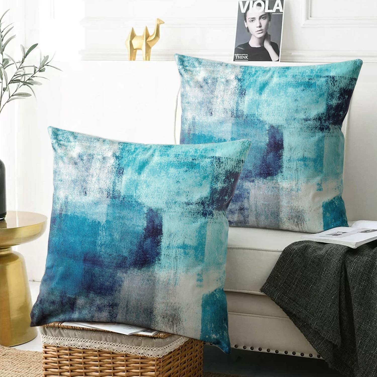Federe Cuscini Divano 45x45cm Set di 4 Cuscini per Divano in Lino Cuscini da Esterno,Quadrato Doppio Lato Estate Impermeabili Piante Cuscini Decorativi,per Divano Soggiorno Sedia Letto-Verde WS-7085