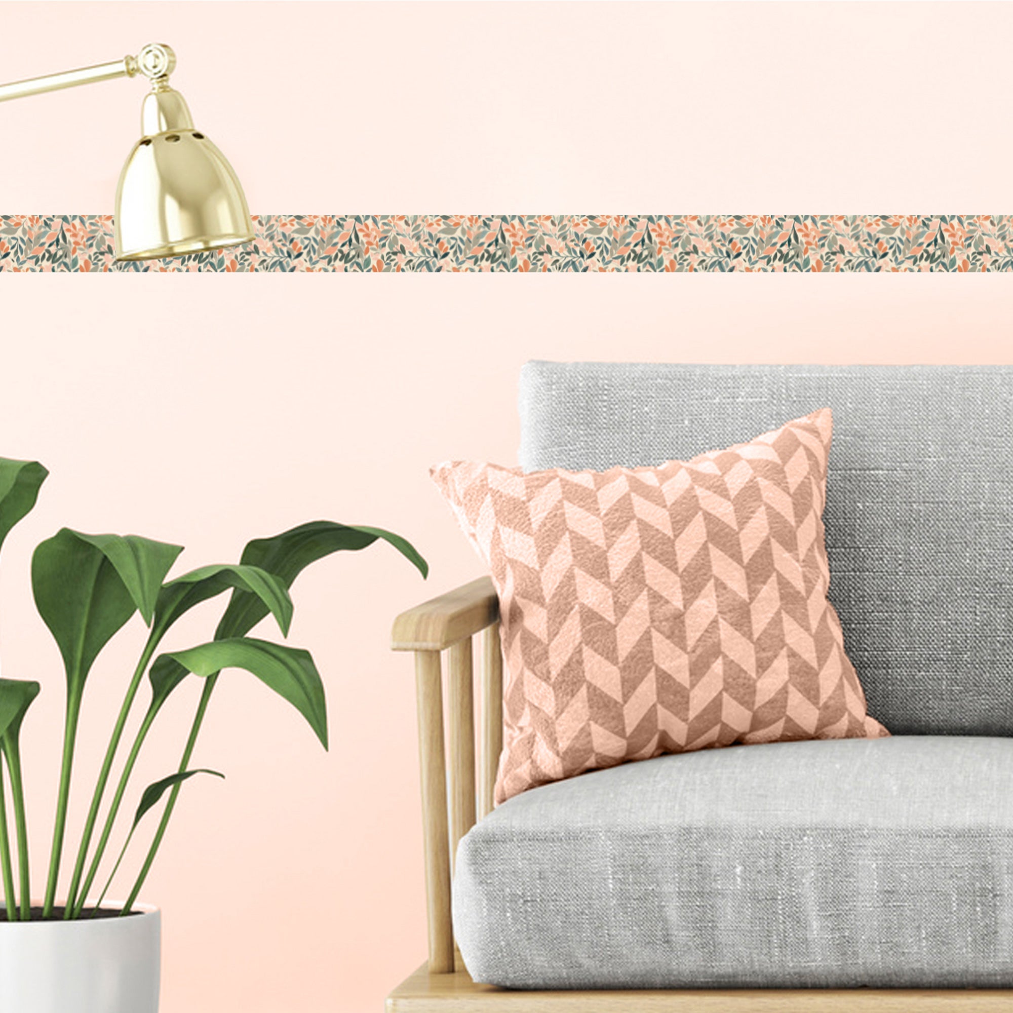 Cenefa adhesiva decorativa, flores pastel, follaje, beige, verde, rosa pastel, 9 cm x 300 cm - 4