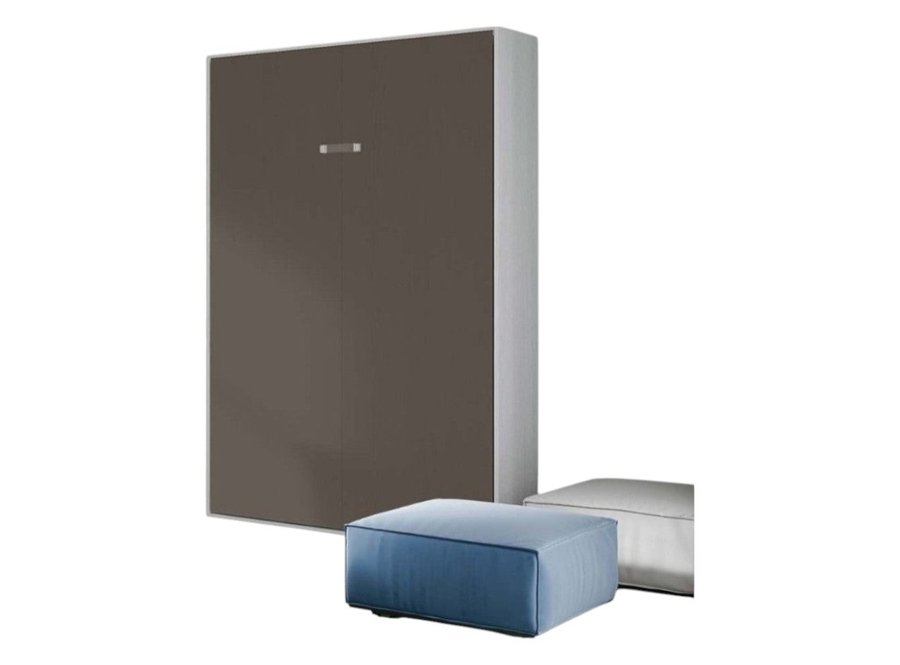 Lit escamotable vertical frêne blanc et porte marron kanto 140x190