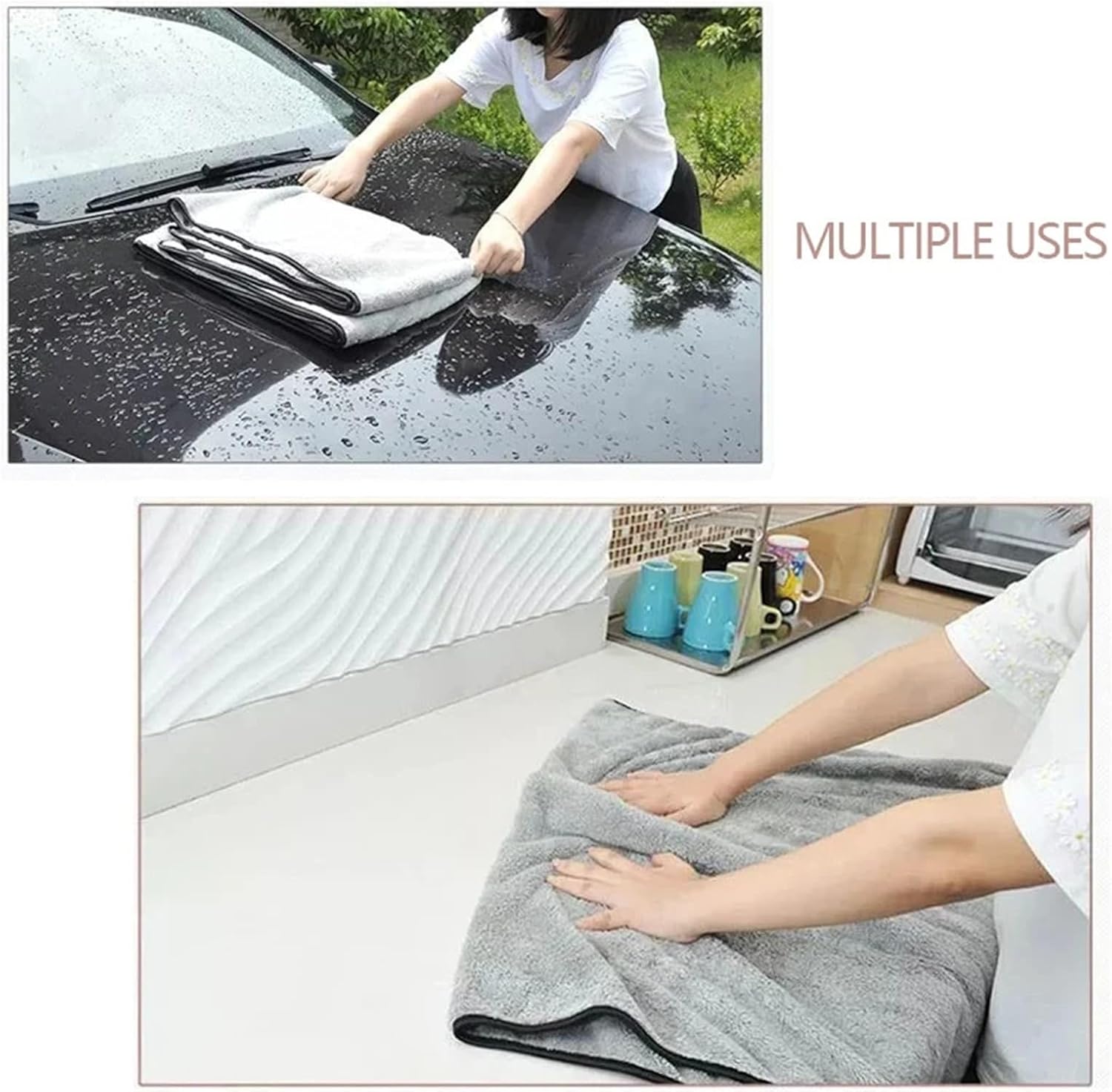 Chiffons de nettoyage de voiture en microfibre, Serviette de séchage de voiture ultra-épaisse améliorée Chiffon en microfibre 40x 60CM (paquet de 3) - 3