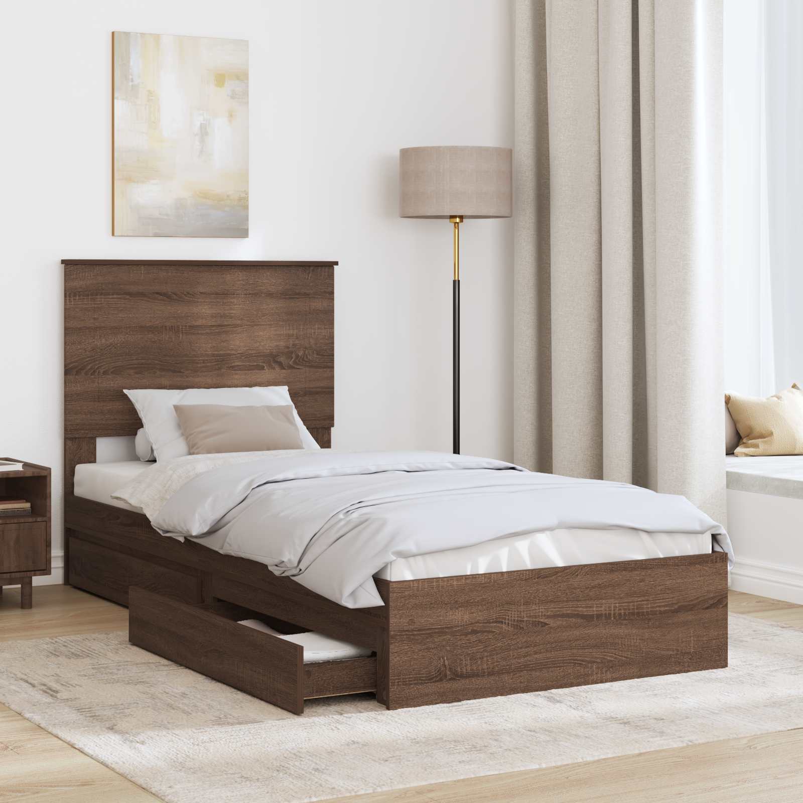 Lit coffre chêne brun 75 x 190 cm panneau de bois - 3