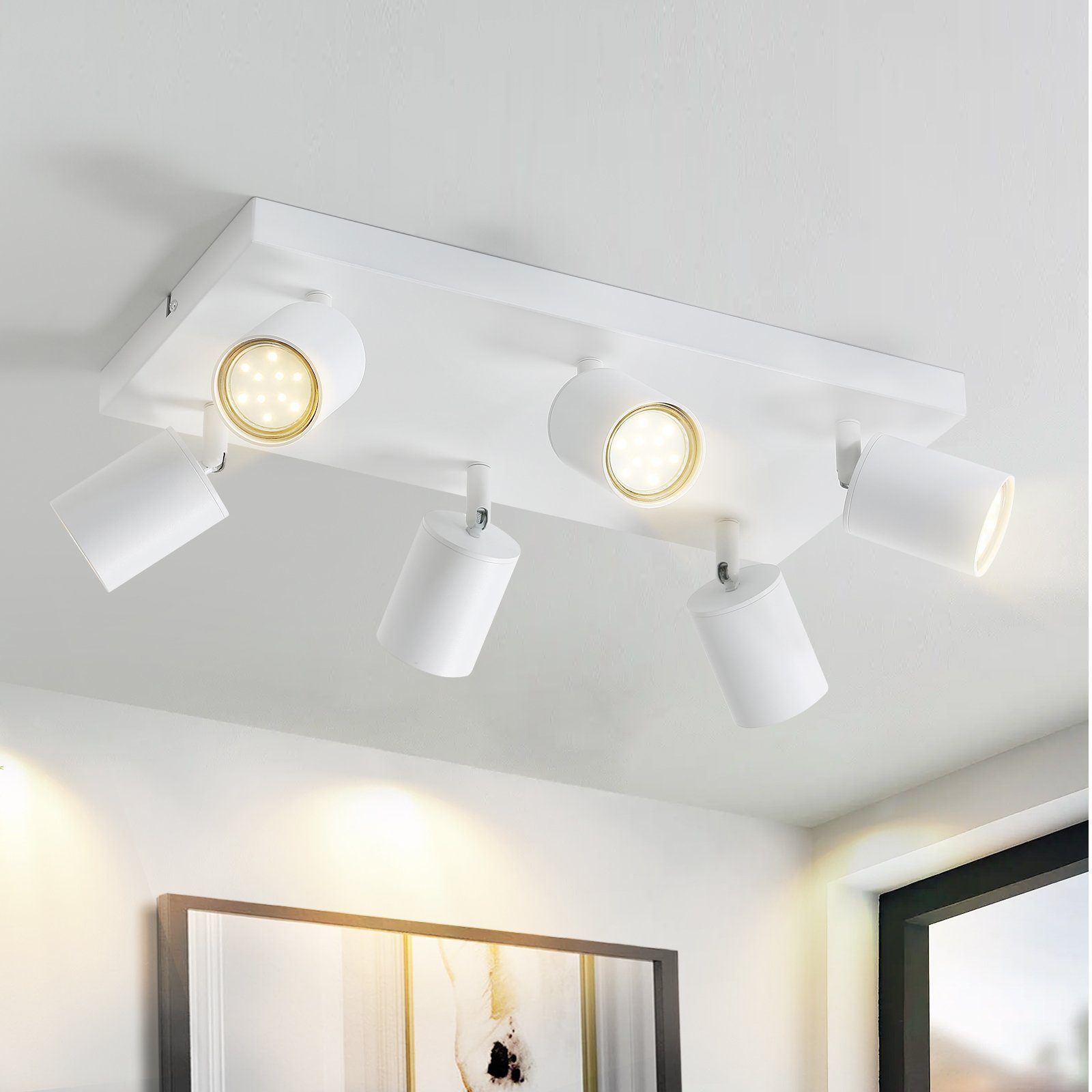 NETTLIFE Plafon 6 spoturi GU10 alb orientabile 330° Mural industrial modern pentru camera de zi bucatarie fara bec