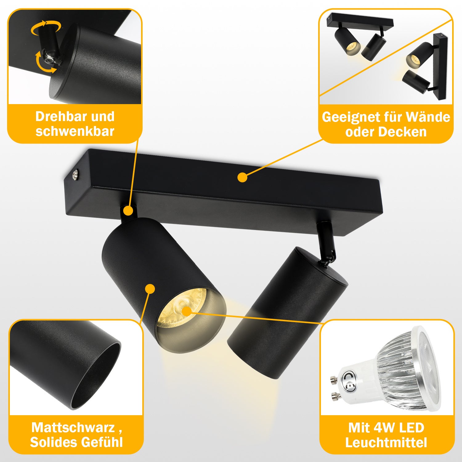 2 Spots de Plafond Orientables - Double Tube Réglable - Éclairage d'Ambiance pour Salon et Chambre - 7
