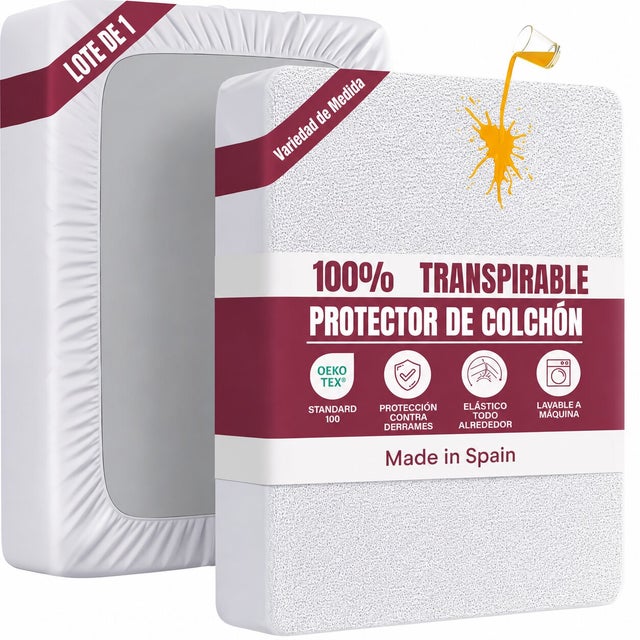 Protector de Colchón Rizo, Impermeable, Funda Colchón, Cubre Colchón Transpirable, Ajustable Elástico en el Contorno - Cama 150 x 190/200 + 30 CM