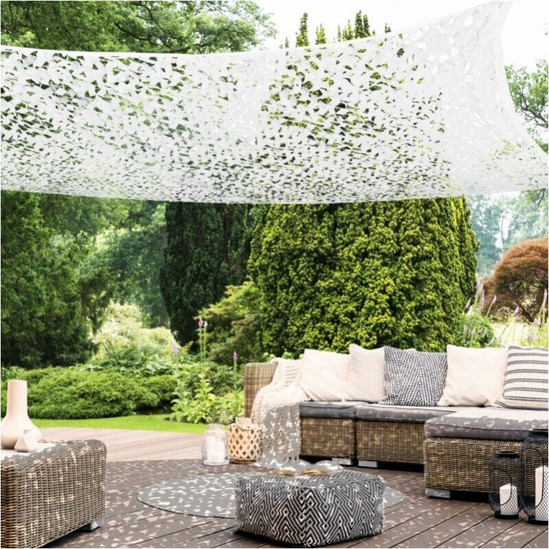Voile d'ombrage, voile d'ombrage rectangulaire design camouflage 3x4M blanc, filet de protection solaire filet de camouflage extérieur - 5