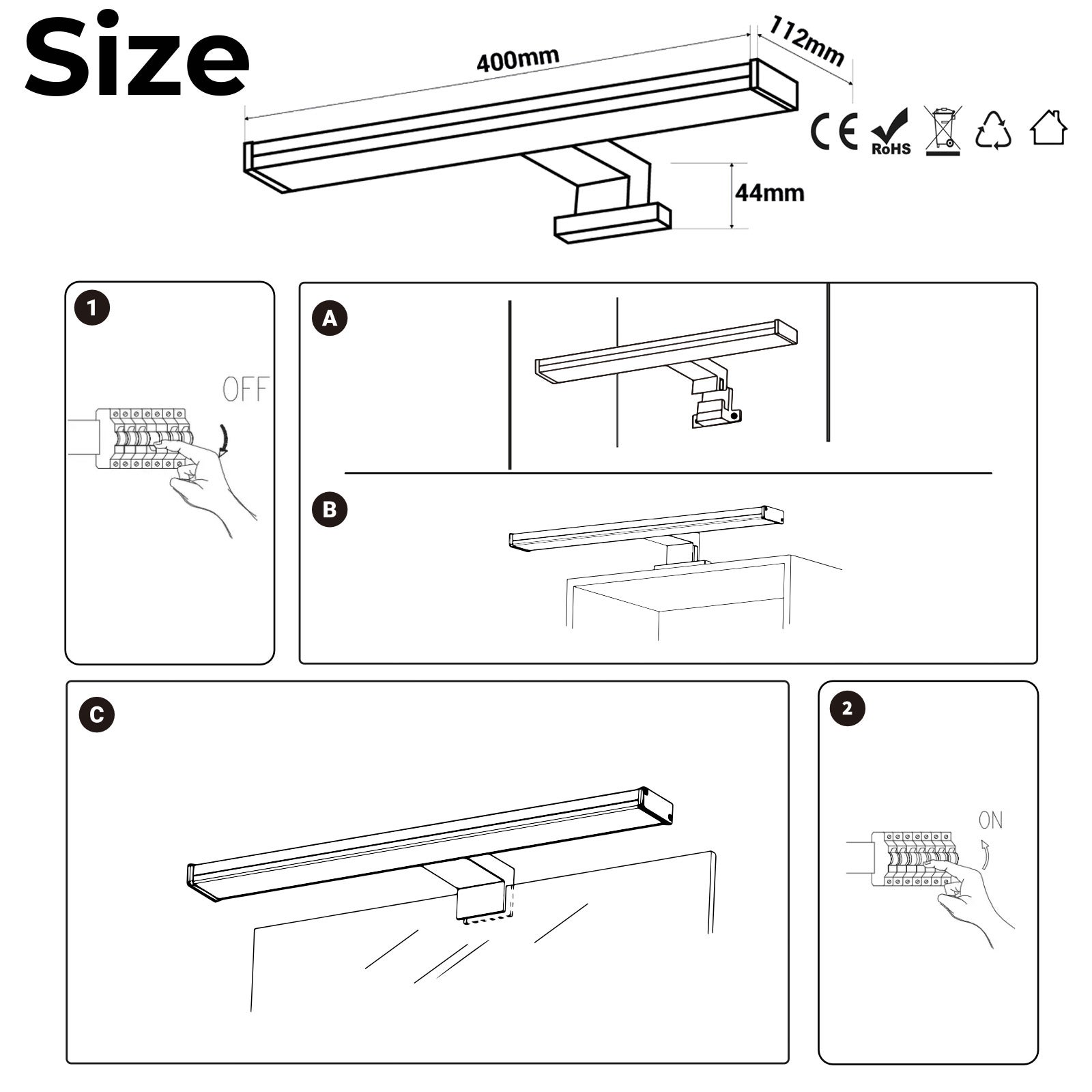 Aplique de Pared LED Slim para Baño y Espejo de Aluminio 10W-40cm-IP44 Luz Blanca Neutra 4000K, Cromado - 7