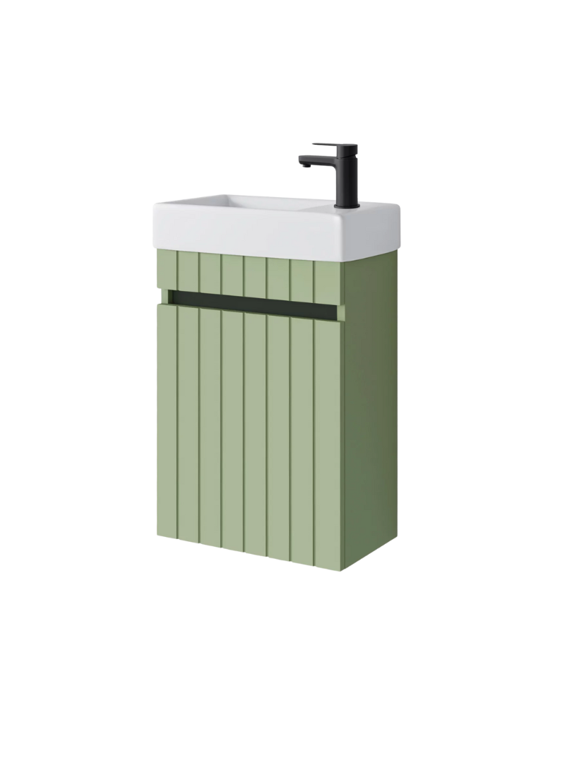 Zestaw szafka łazienkowa z umywalką ceramiczną Uptrend Miseno 40 cm, drzwi, wisząca, szałwia mat 1 kpl.