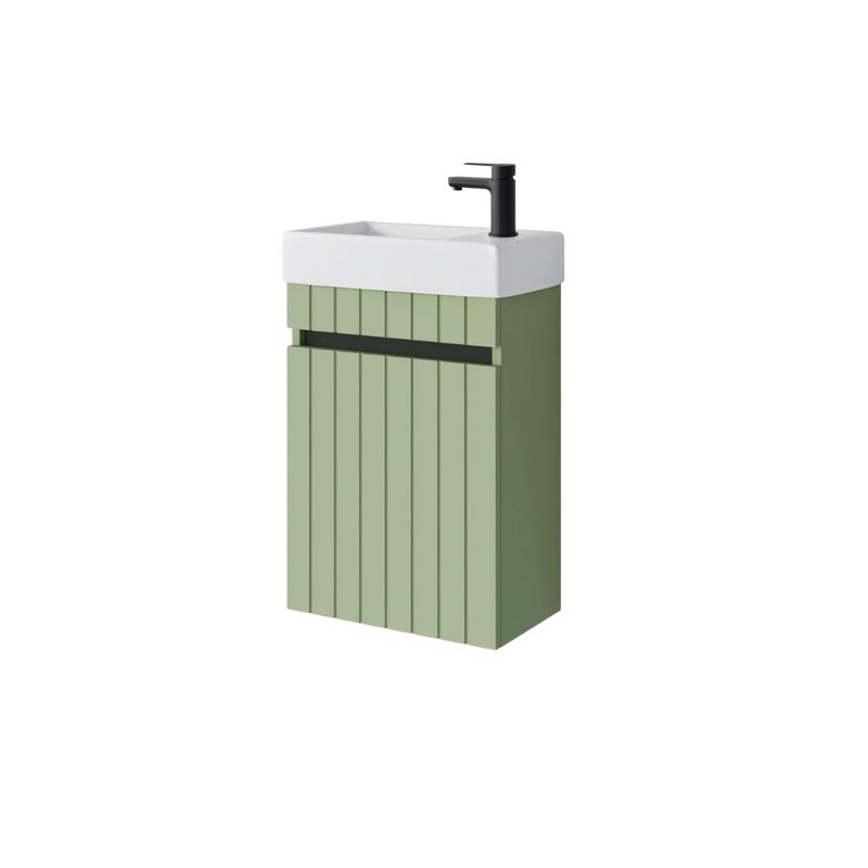 Zestaw szafka łazienkowa z umywalką ceramiczną Uptrend Miseno 40 cm, drzwi, wisząca, szałwia mat 1 kpl.