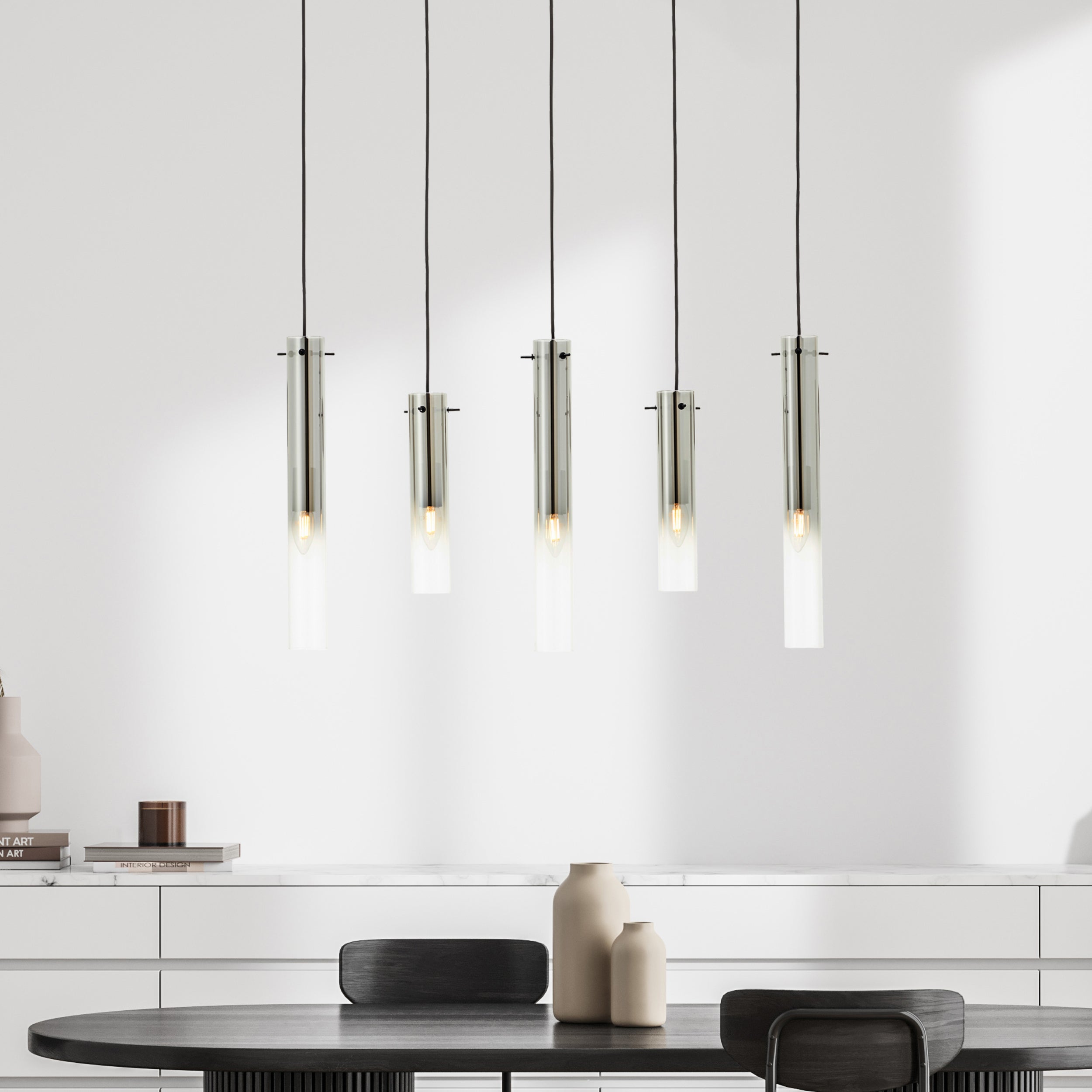 Brilliant Lampa wisząca Glasini 5 żarówek czarny mat/dymione szkło metal/czarne szkło 5x C35, E14, 25 W - 7