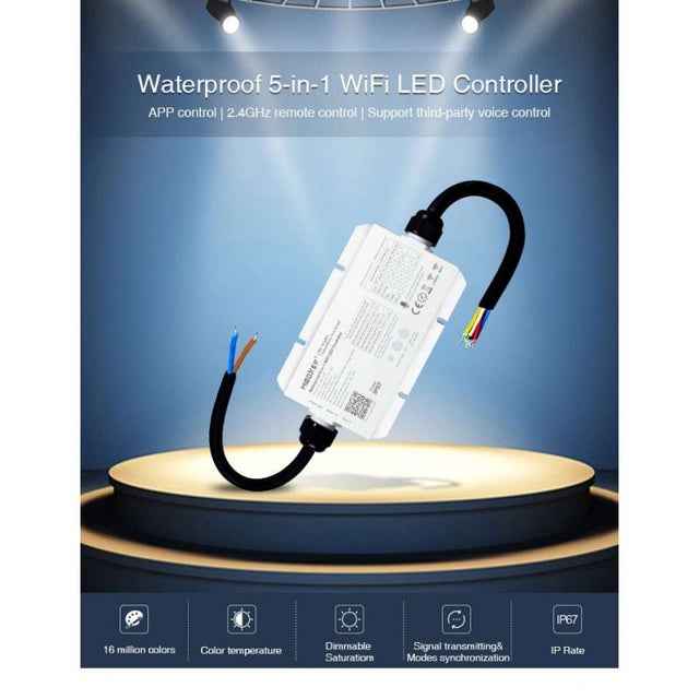 Controller LED Wifi CTC RGB RGBW RGBCCT impermeabile IP67 5 in 1 DC12-36V