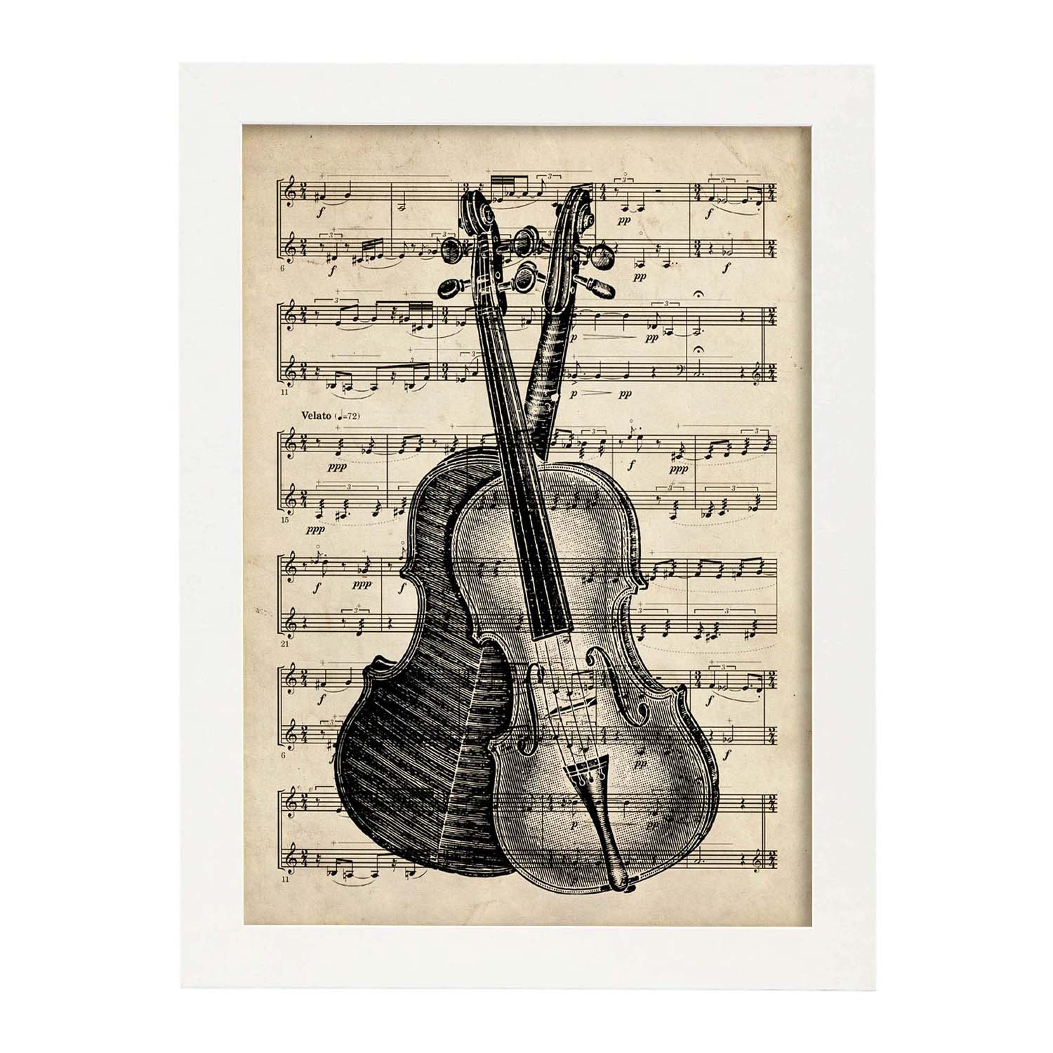 Affiches D'objets Vintage Couvrez Le Violon De La Lame Avec Des Images D'objets Vintage Avec Des Définitions En Espagnol Cadre Noir A3 - 2