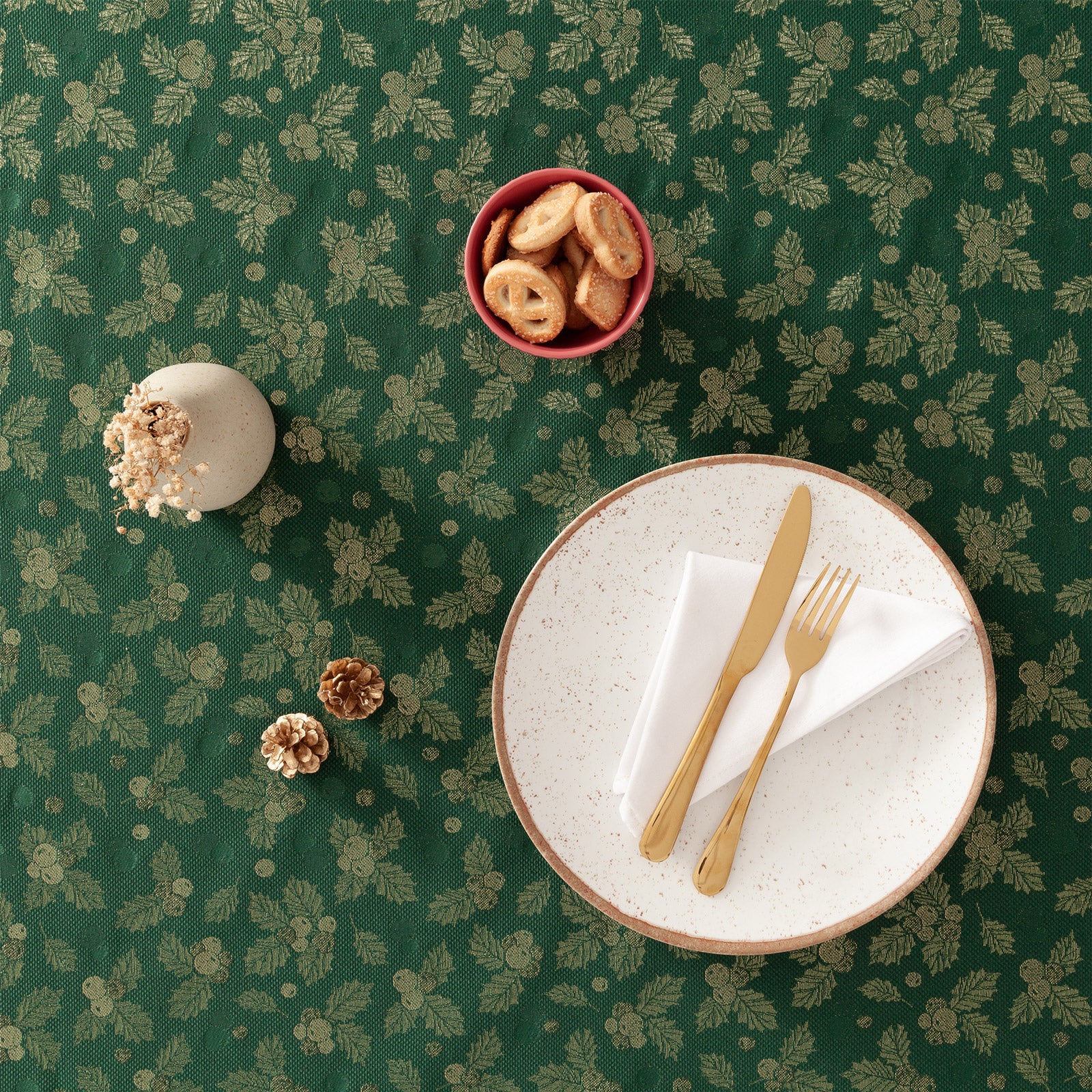 Tovaglia di Natale rettangolare in cotone jacquard verde 140x300 cm - Frost - 3