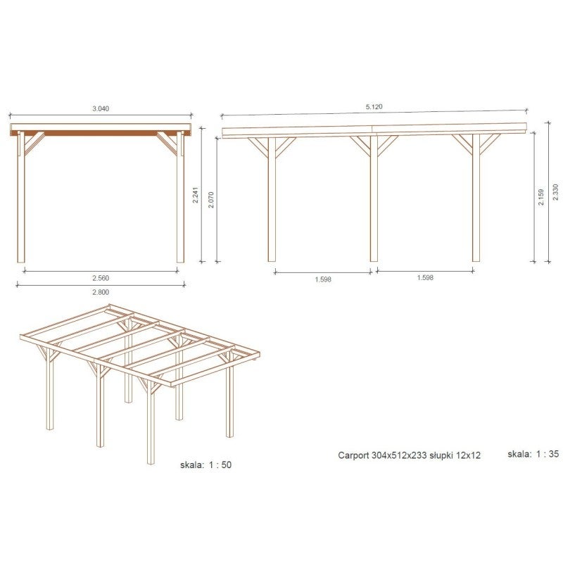 Carport, abri de voiture 3.04x5.12 m - 15.56 m2 - CAR10 - ALTANKA - 7