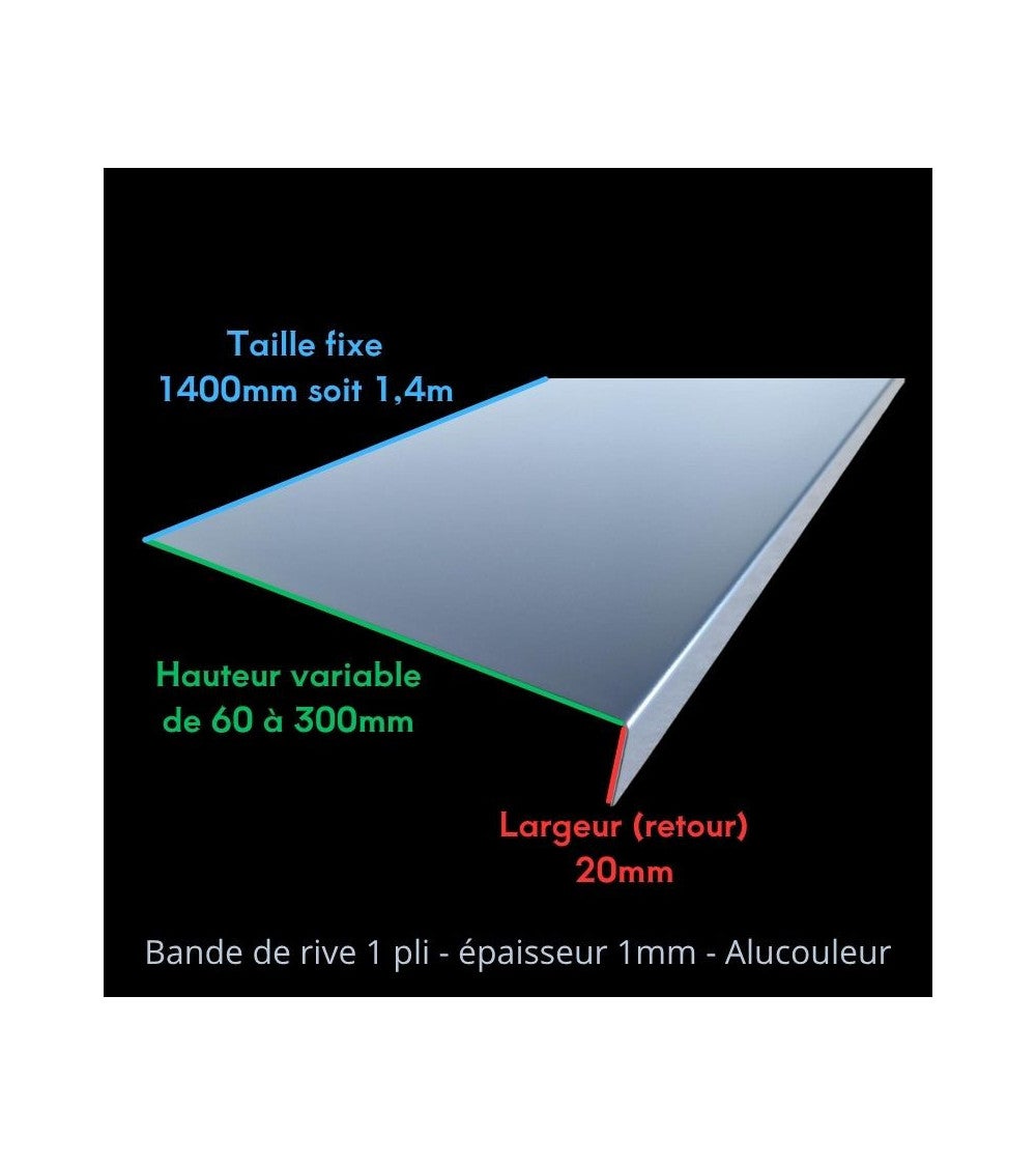 Bande de rive Gris Anthracite, RAL 7016, épaisseur 1 mm, 1 pli retour 2cm , Largeur 6 cm , Longueur 140 cm - 6